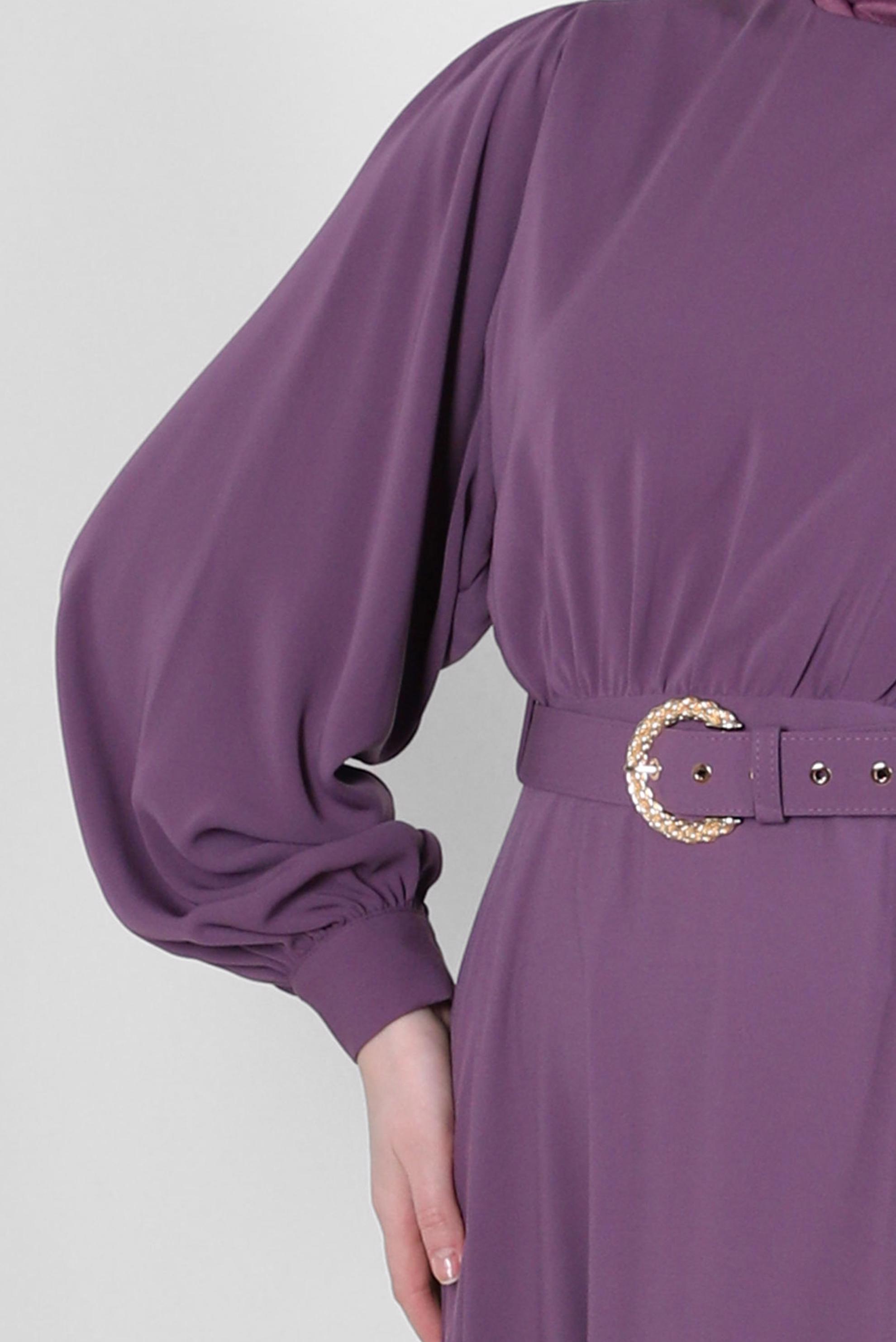 Tesettür giyim MOR GENİŞ KOL VOLANLI ELBİSE 43591