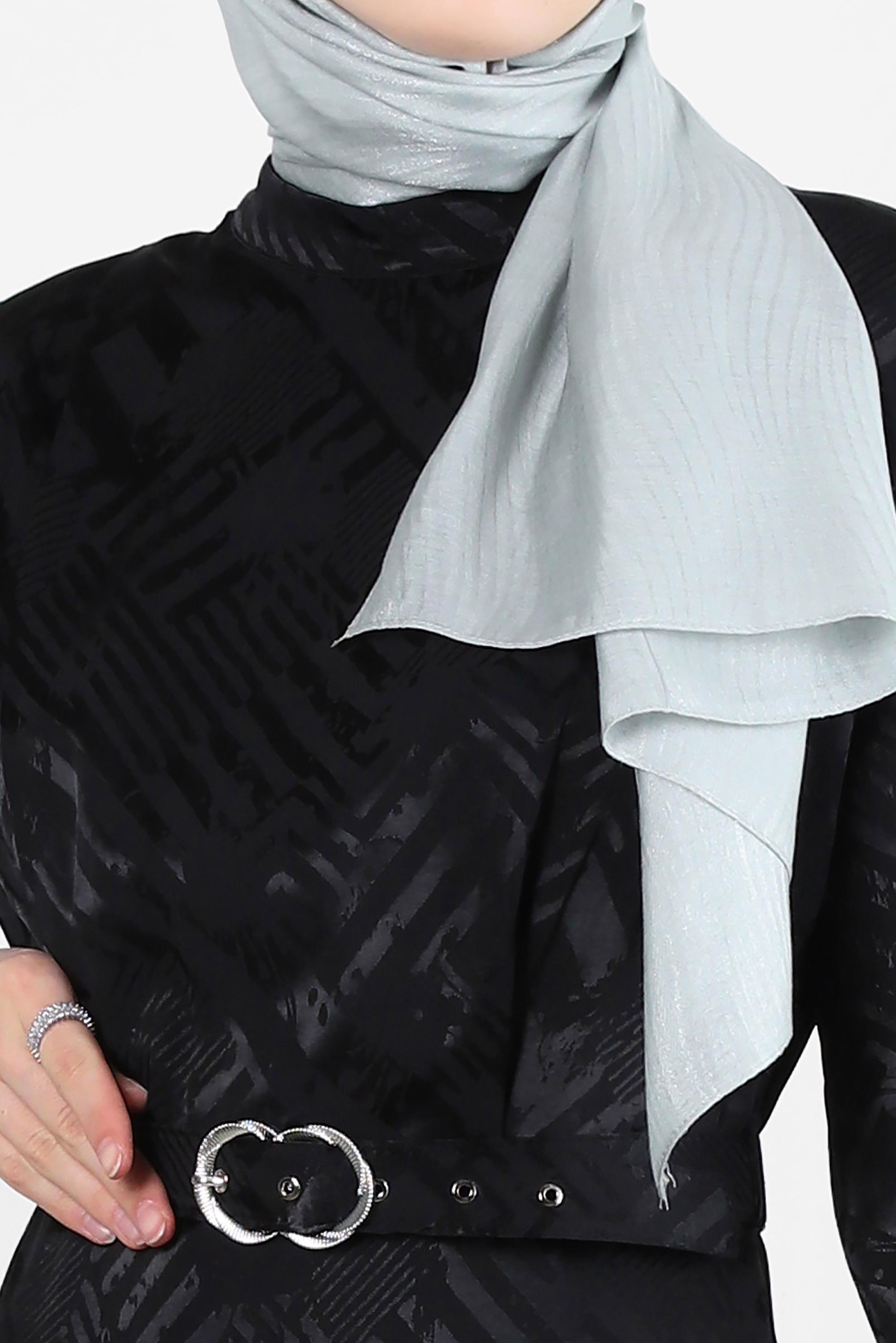 Tesettür giyim SİYAH KEMERLİ JAKAR SATEN ELBİSE 43615