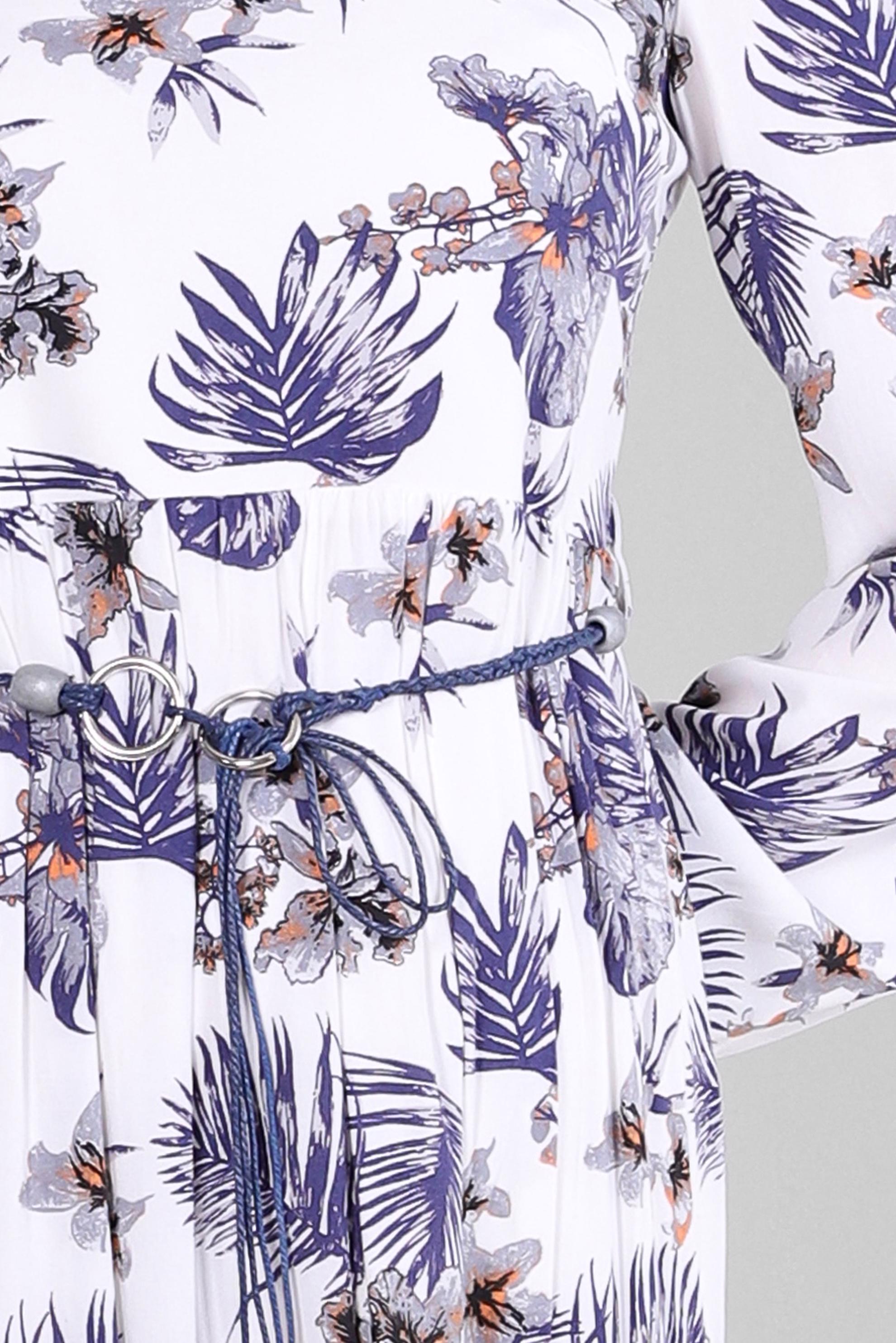 Tesettür giyim LACİVERT DESENLİ MANŞETLERİ LASTİKLİ KUŞAKLI ELBİSE 43617 