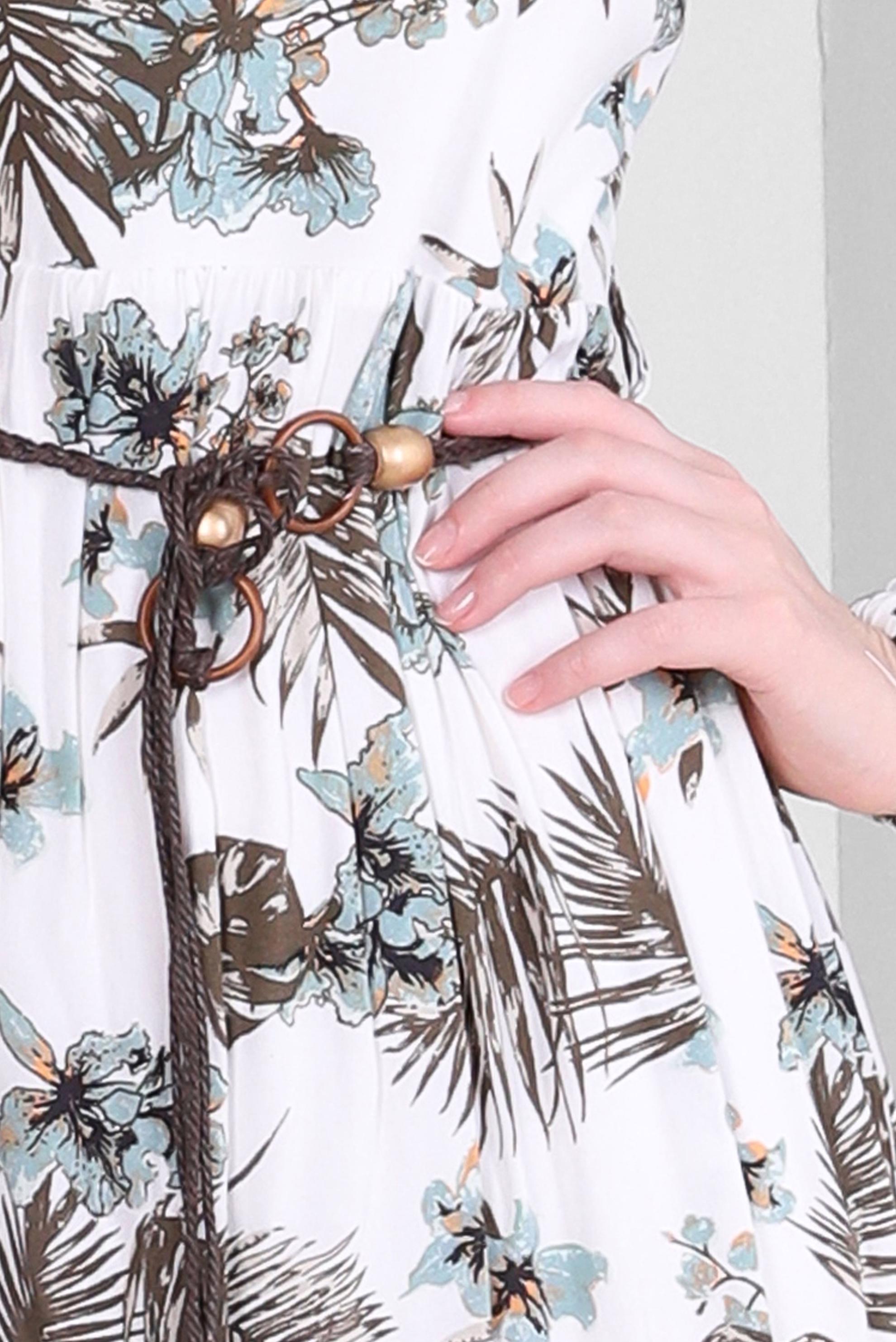 Tesettür giyim MAVİ DESENLİ MANŞETLERİ LASTİKLİ KUŞAKLI ELBİSE 43617 