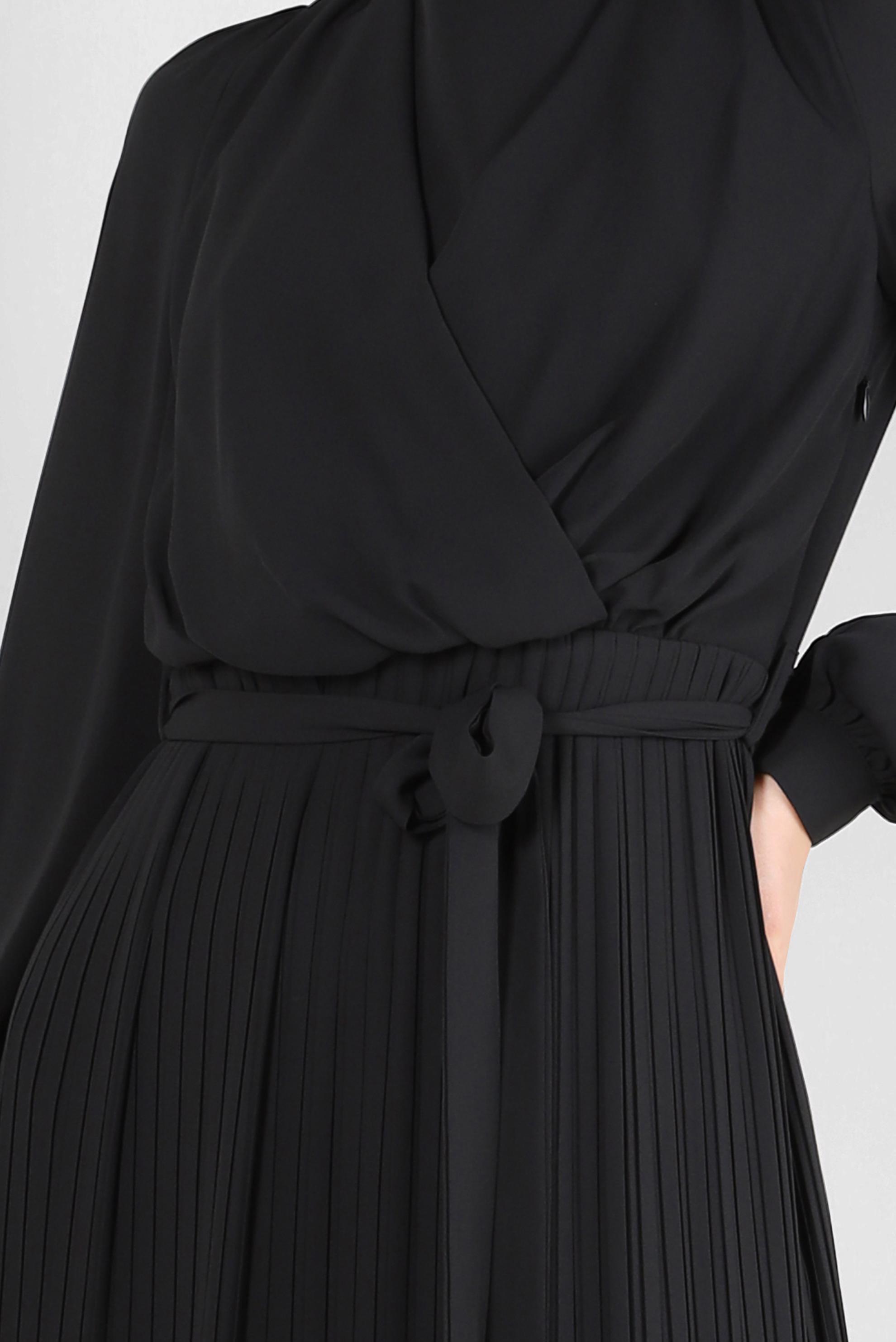 Tesettür giyim SİYAH ETEK UCU VOLANLI PİLİSELİ ELBİSE 43653