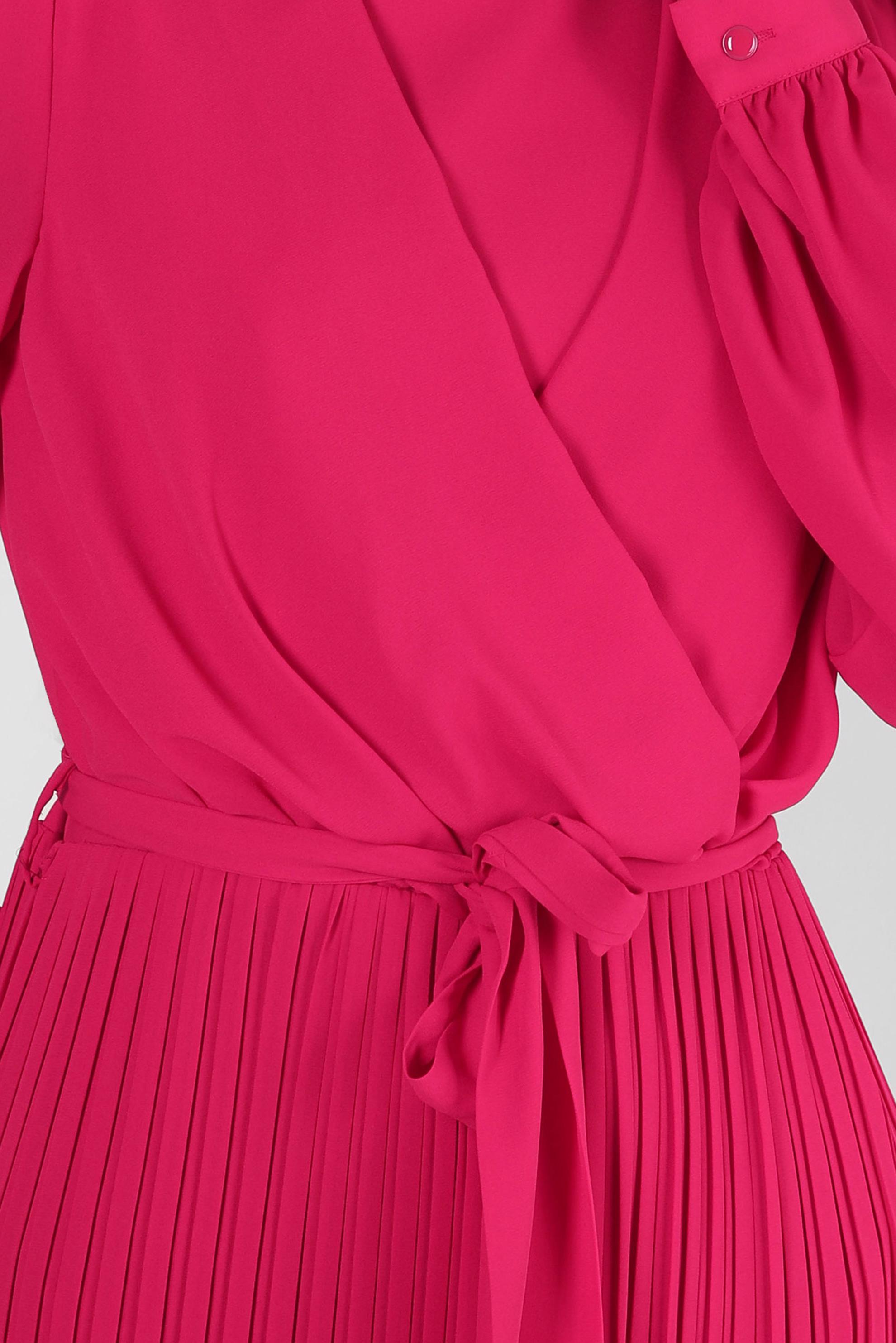 Tesettür giyim FUŞYA ETEK UCU VOLANLI PİLİSELİ ELBİSE 43653