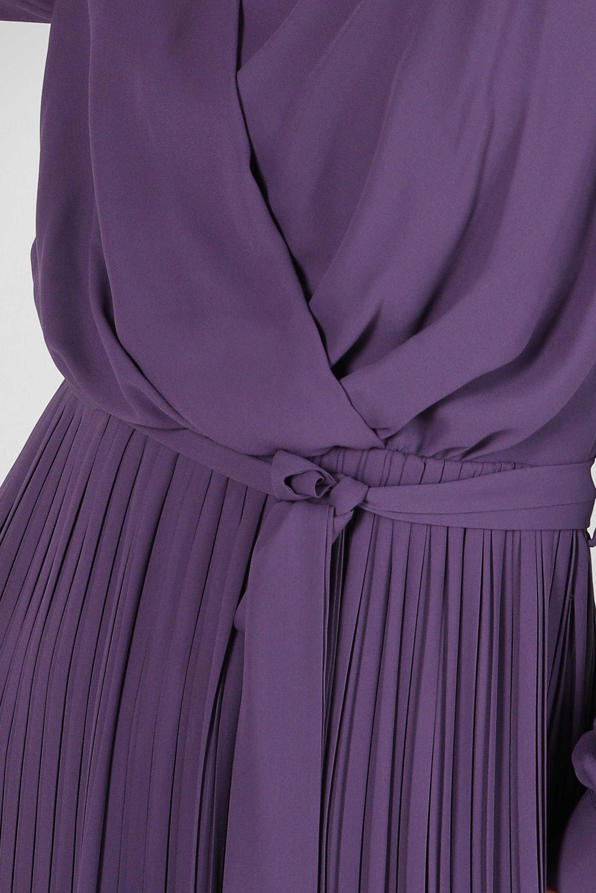 Tesettür giyim MOR ETEK UCU VOLANLI PİLİSELİ ELBİSE 43653