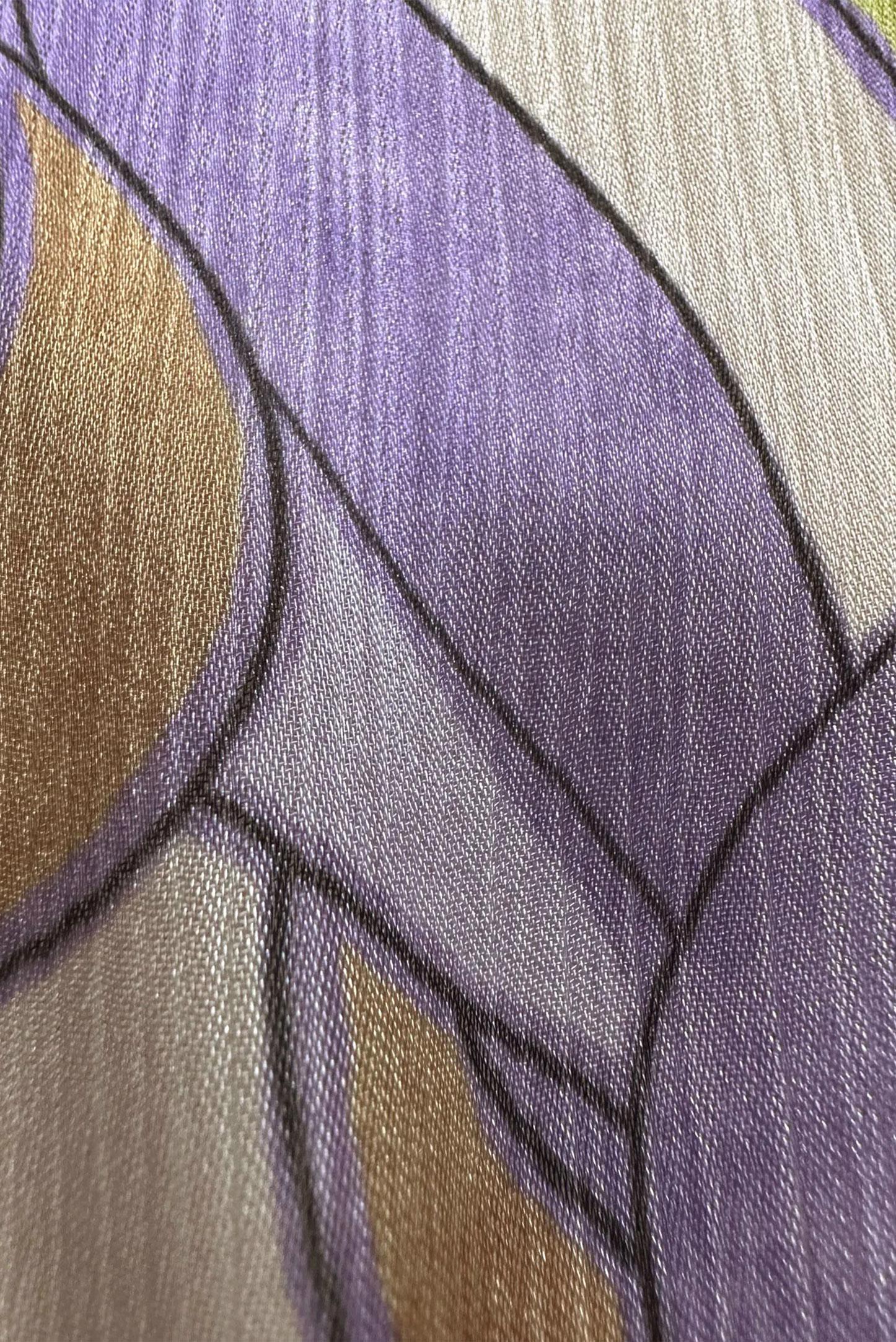 Tesettür giyim MOR DESENLİ KUŞAKLI GENİŞ KOL ELBİSE 43660