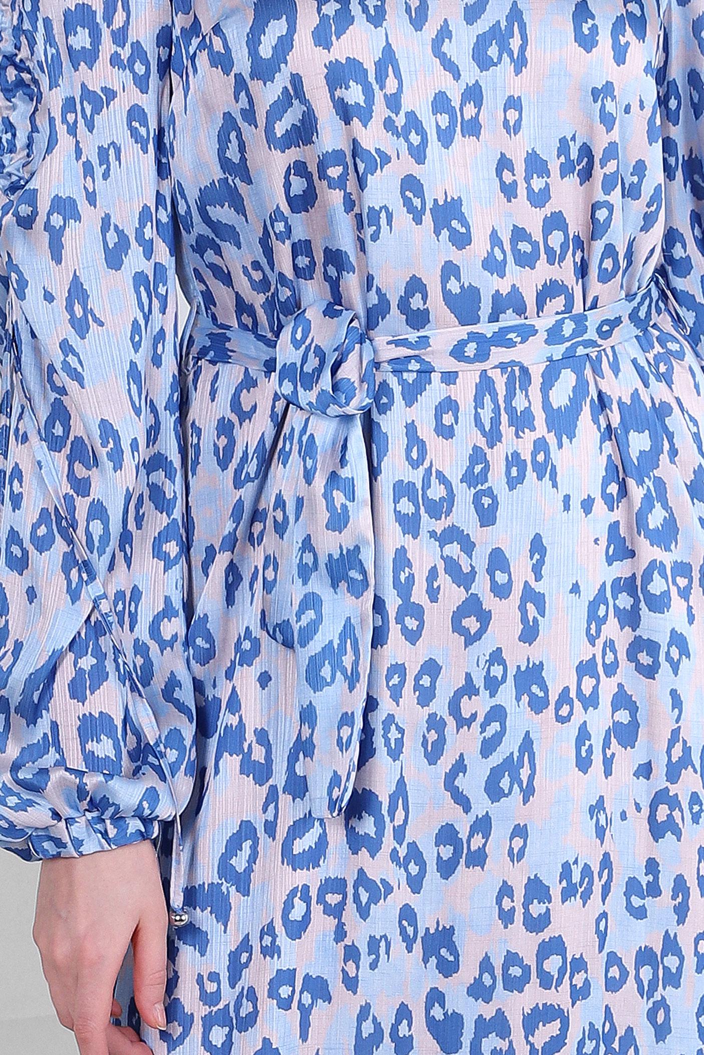 Tesettür giyim LACİVERT LEOPAR DESENLİ KUŞAKLI ELBİSE 43686