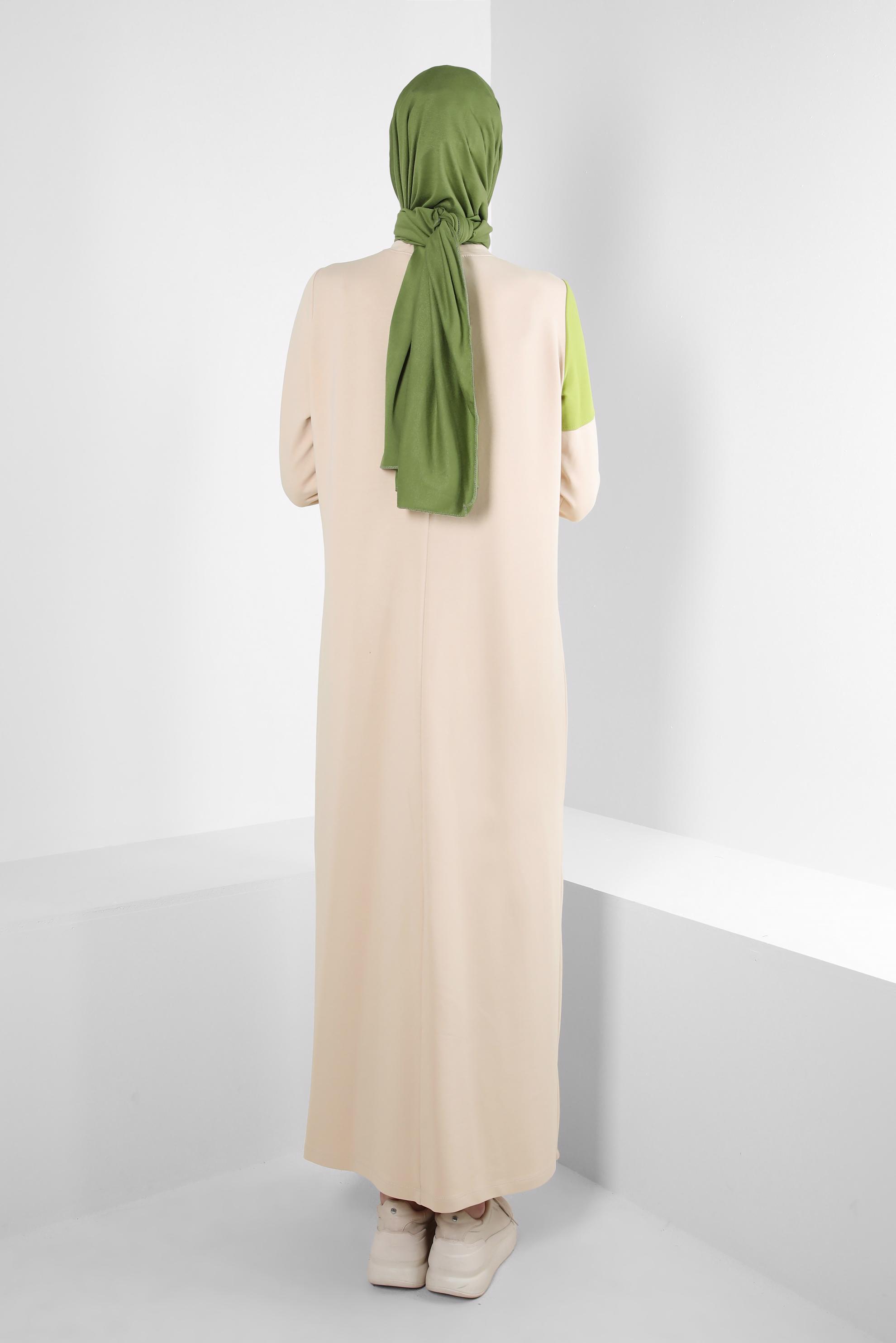 Vêtements hijab BEIGE ROBE SURVÊTEMENT À MOTIFS AVEC DÉTAIL GEM 43724