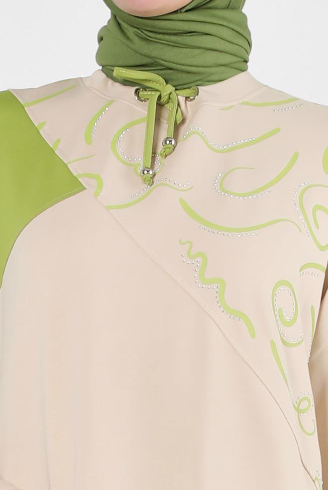 Hijab-Kleidung BEIGE GEMUSTERTES TRAININGSANZUG KLEID 43724 - ALVİNA