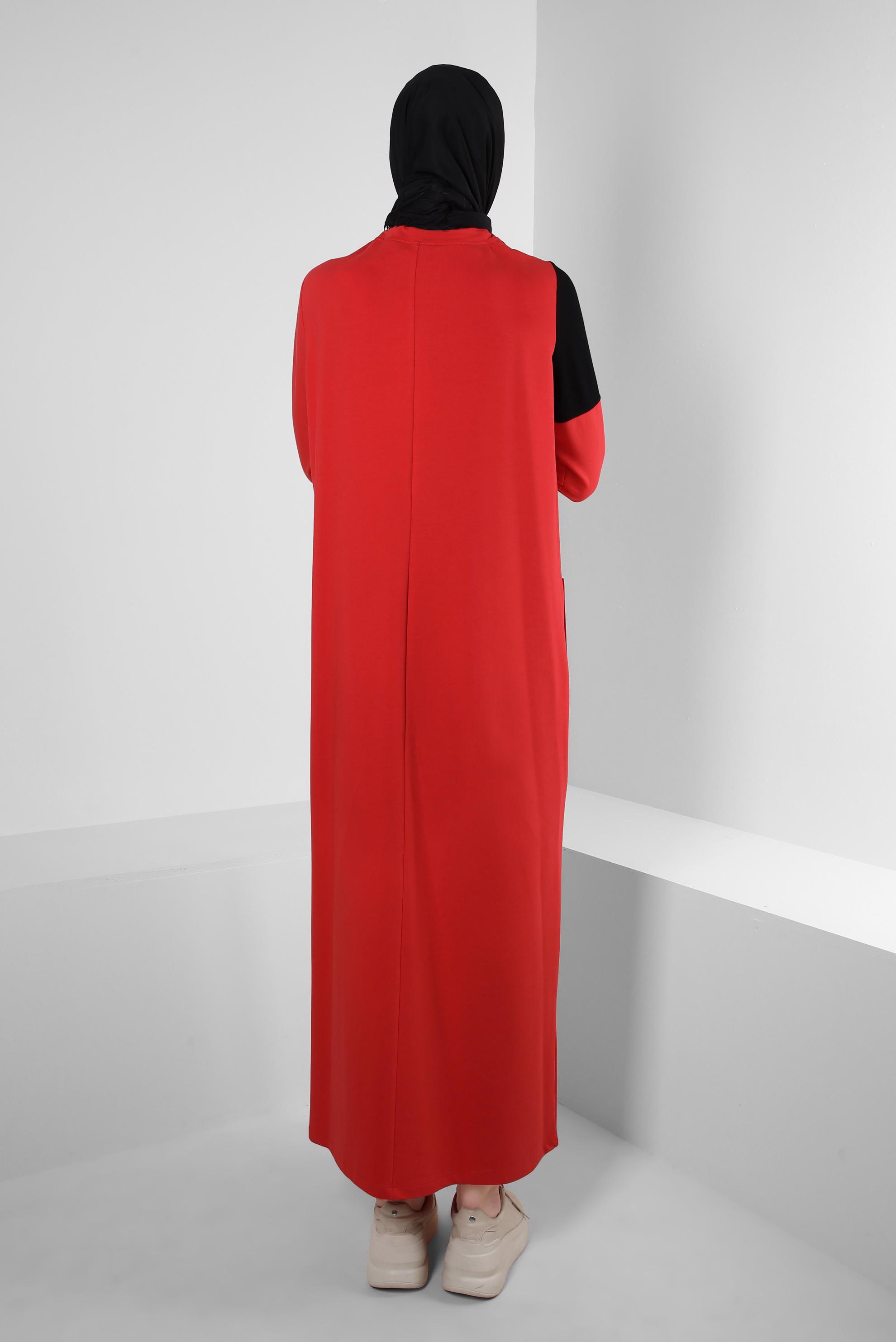 Vêtements hijab ROUGE ROBE SURVÊTEMENT À MOTIFS AVEC DÉTAIL GEM 43724