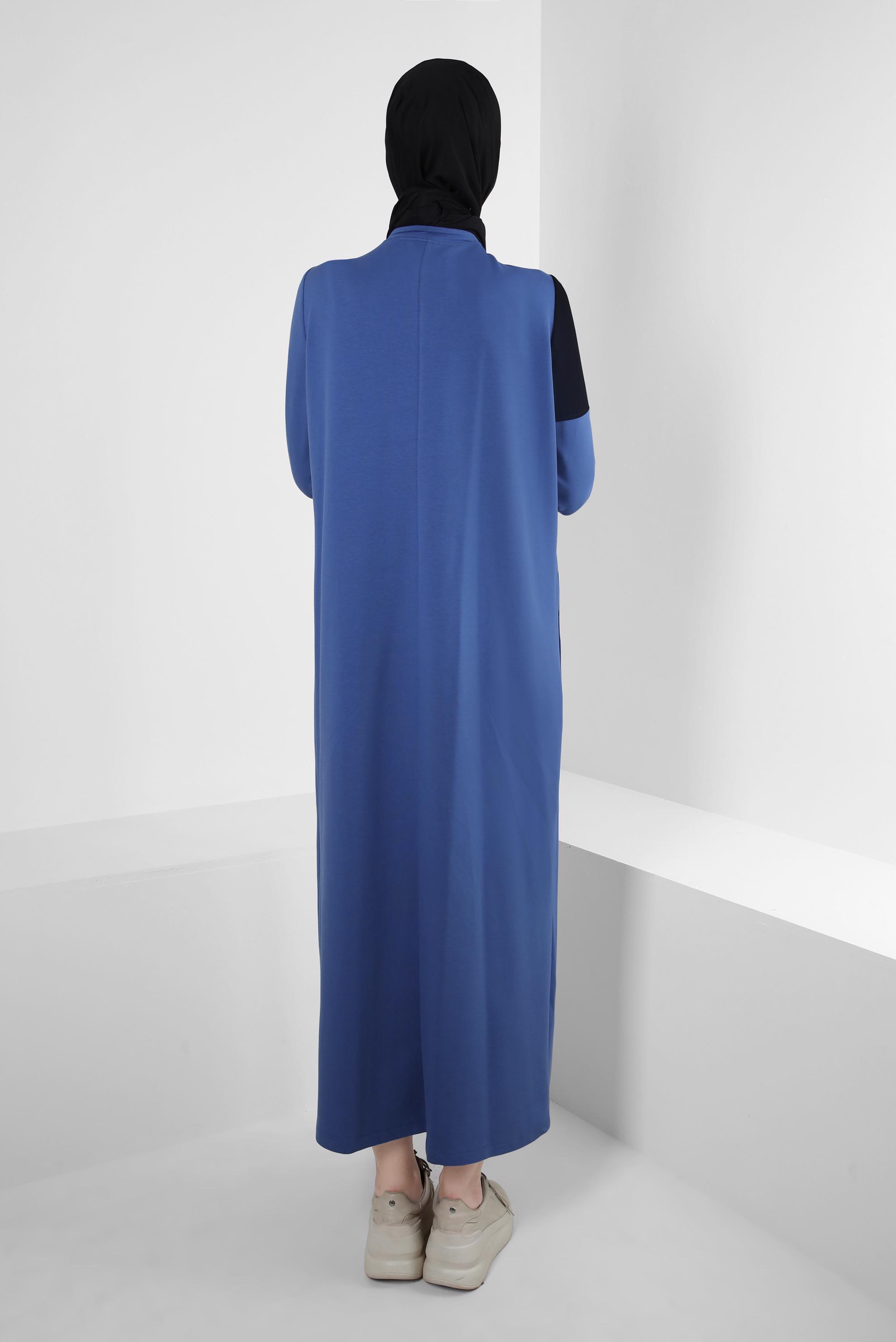 Tesettür giyim MAVİ DESENLİ TAŞ DETAYLI EŞOFMAN ELBİSE 43724