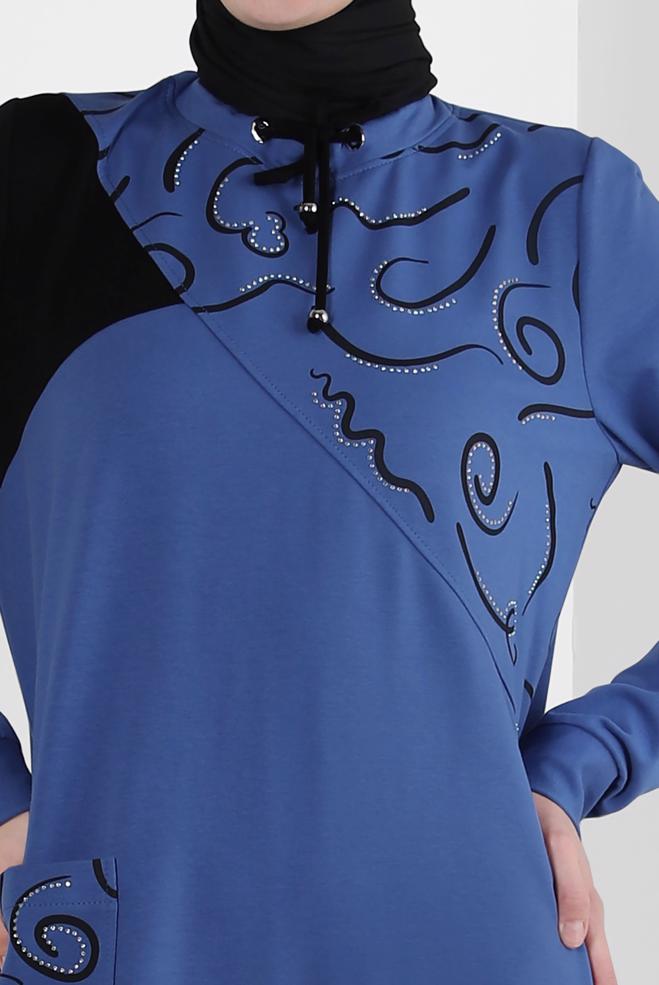 Hijab-Kleidung BLAU GEMUSTERTES TRAININGSANZUG KLEID 43724 - ALVİNA