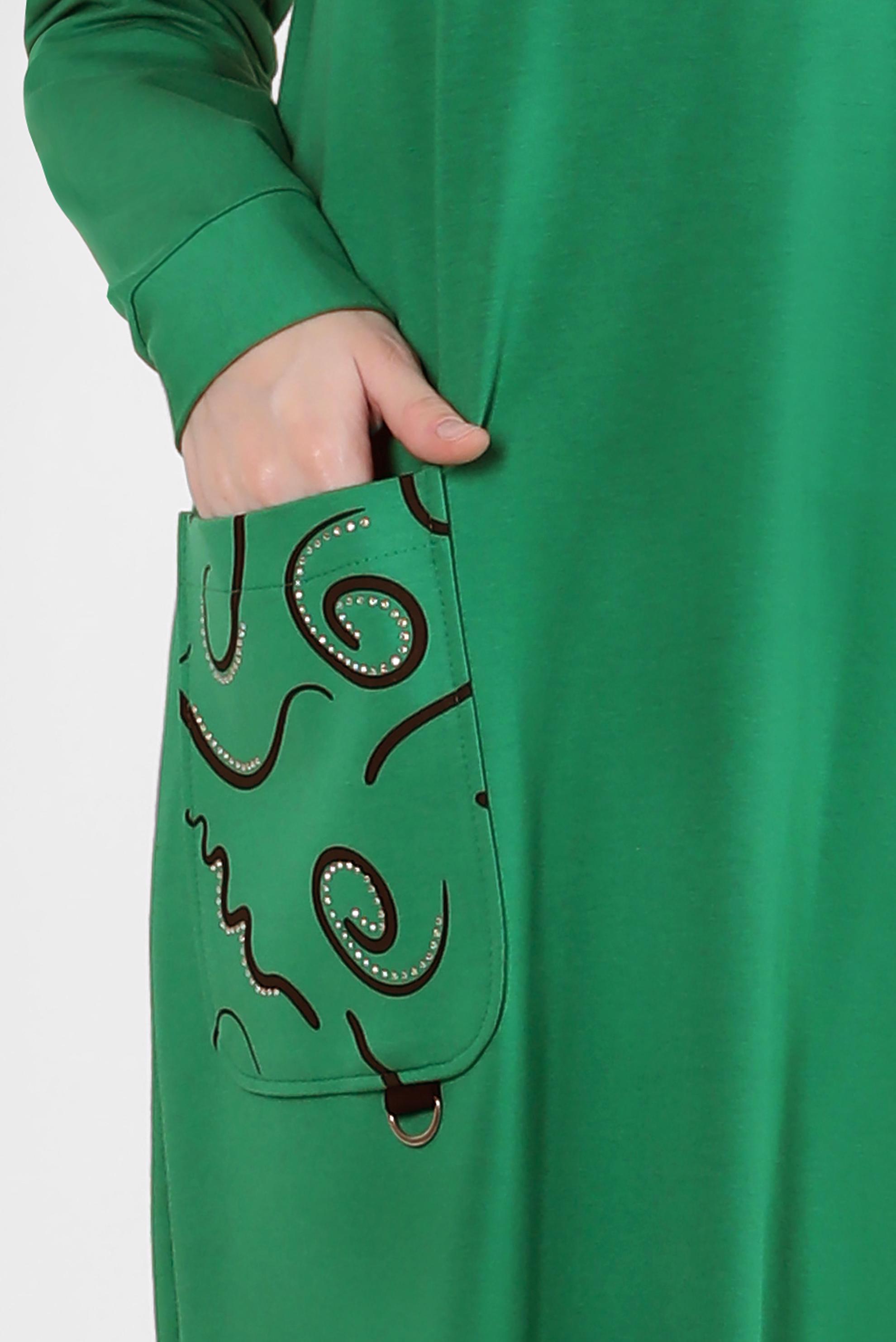 Vêtements hijab VERT ROBE SURVÊTEMENT À MOTIFS AVEC DÉTAIL GEM 43724