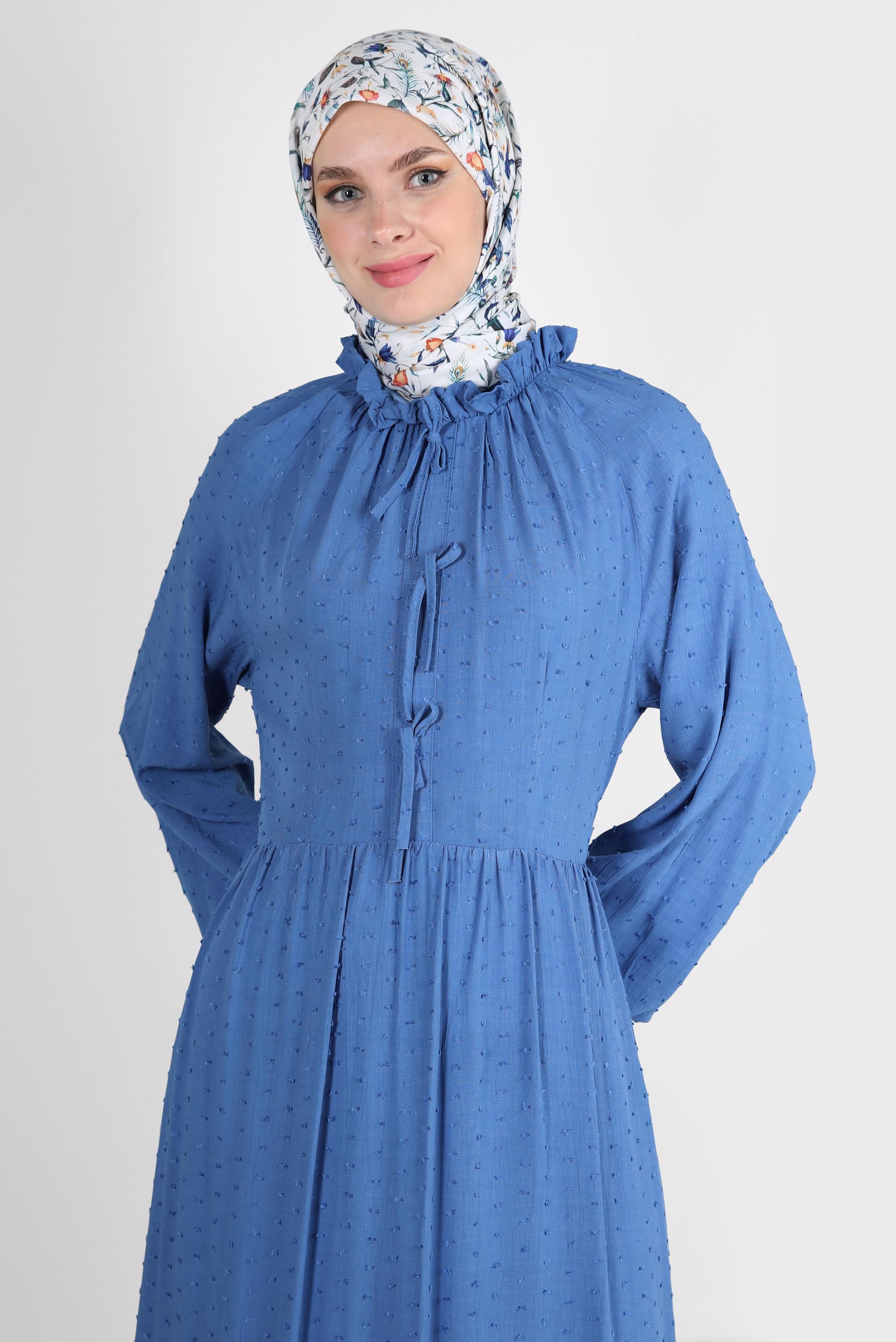 Tesettür giyim LACİVERT ROBALI BAĞLAMA DETAYLI ELBİSE 43744 