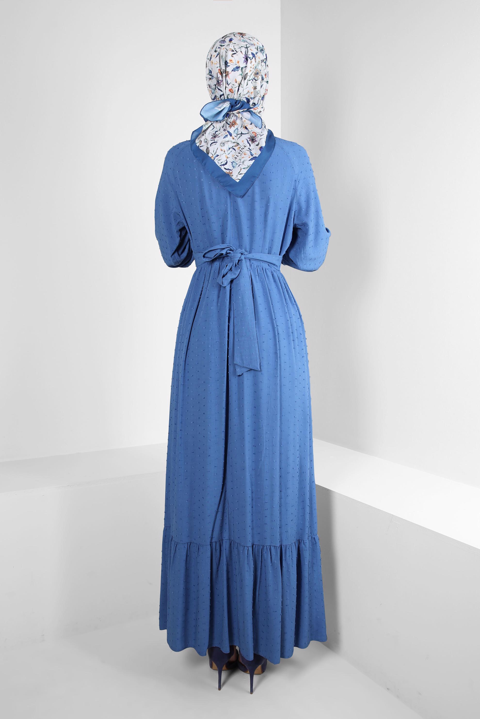 Tesettür giyim LACİVERT ROBALI BAĞLAMA DETAYLI ELBİSE 43744 