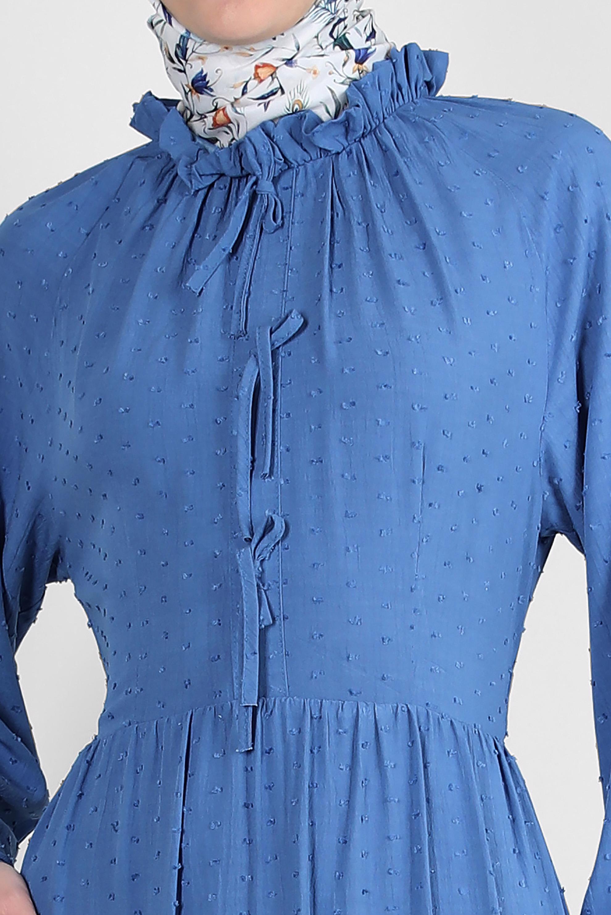 Tesettür giyim LACİVERT ROBALI BAĞLAMA DETAYLI ELBİSE 43744 