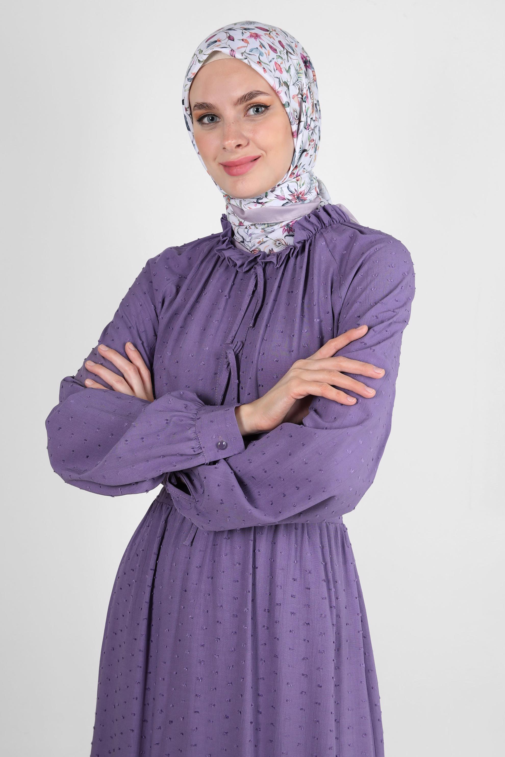 Tesettür giyim MOR ROBALI BAĞLAMA DETAYLI ELBİSE 43744 