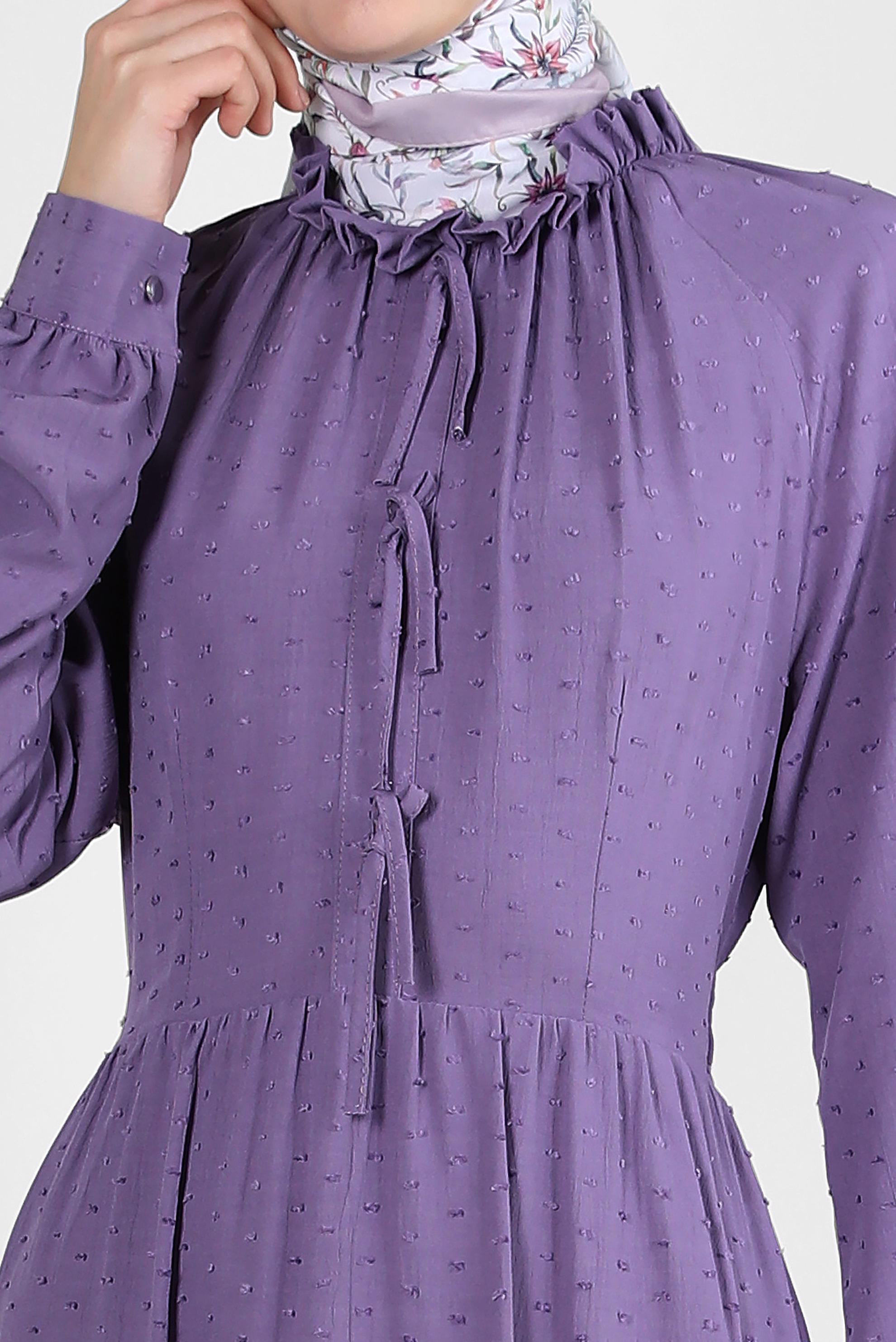 Tesettür giyim MOR ROBALI BAĞLAMA DETAYLI ELBİSE 43744 