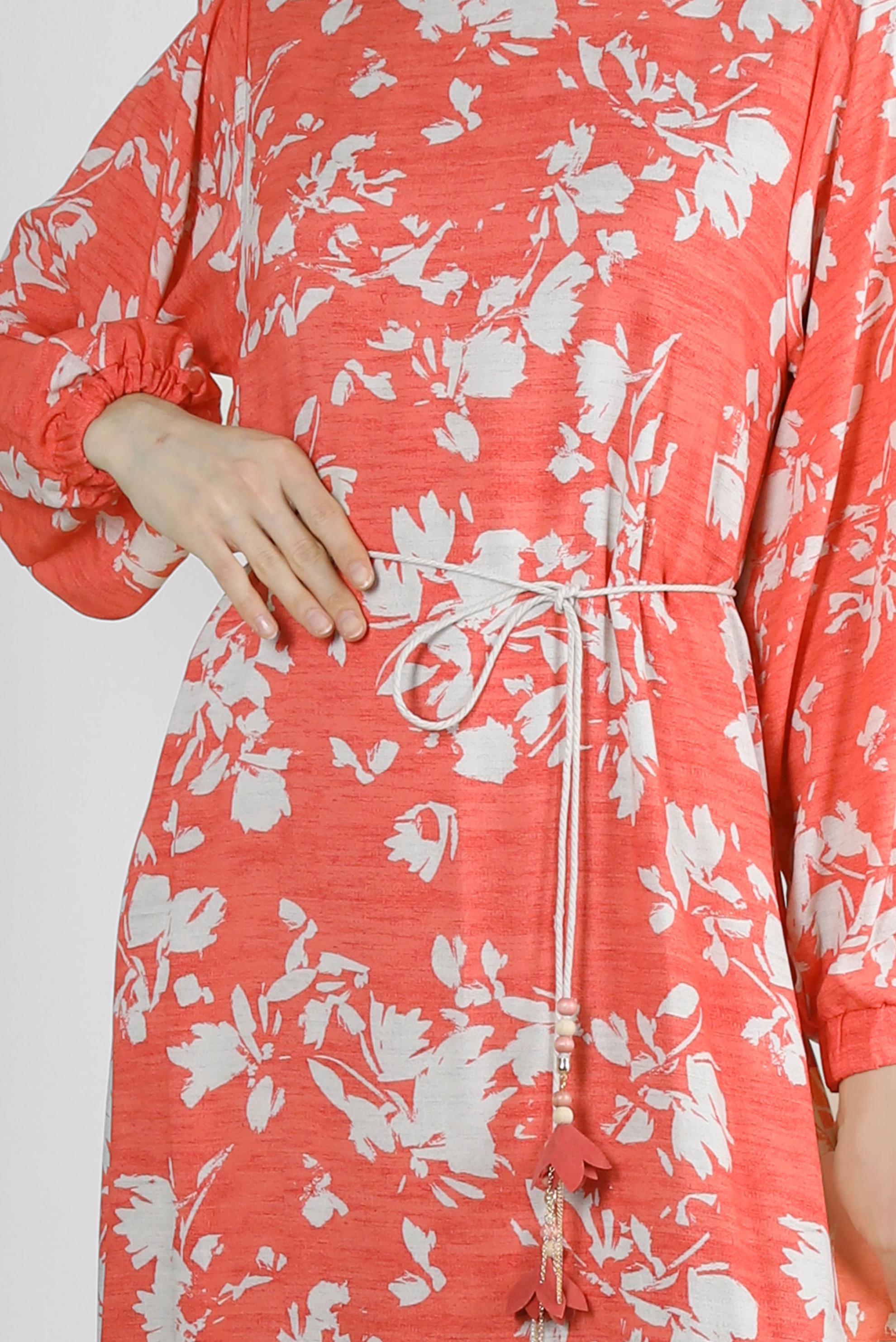 Tesettür giyim MERCAN DESENLİ YARASA KOL ELBİSE 43754