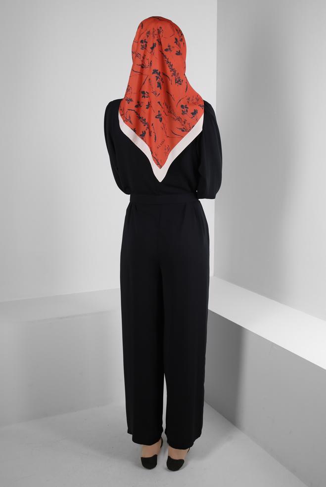 Tesettür giyim SİYAH GENİŞ PAÇA KEMERLİ TULUM 43767 - ALVİNA