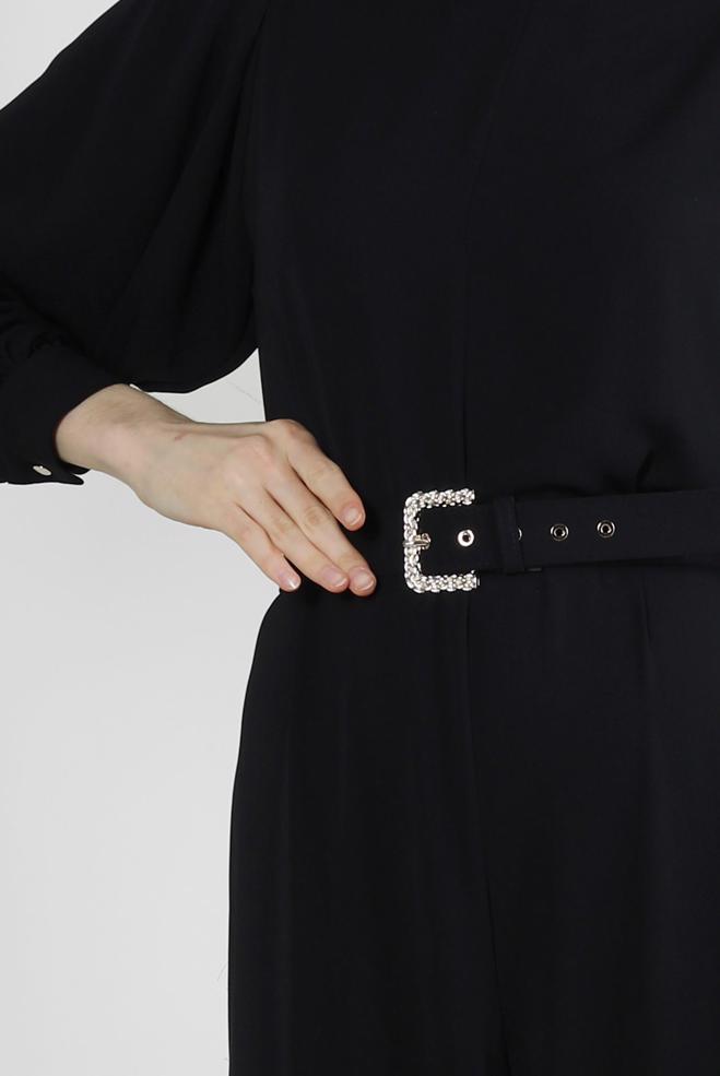 Tesettür giyim SİYAH GENİŞ PAÇA KEMERLİ TULUM 43767 - ALVİNA