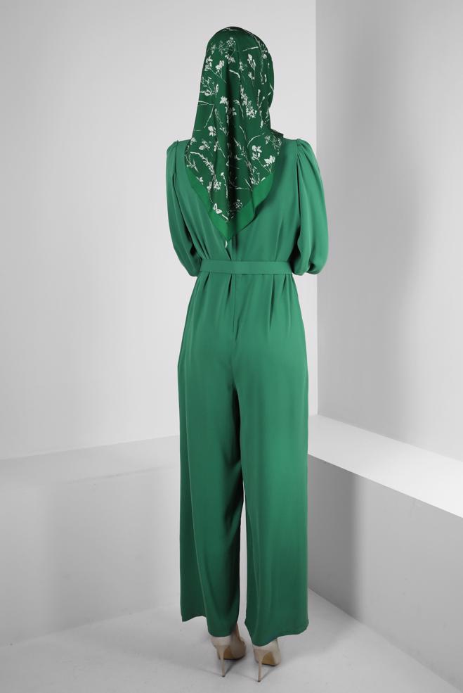 Tesettür giyim YEŞİL GENİŞ PAÇA KEMERLİ TULUM 43767 - ALVİNA