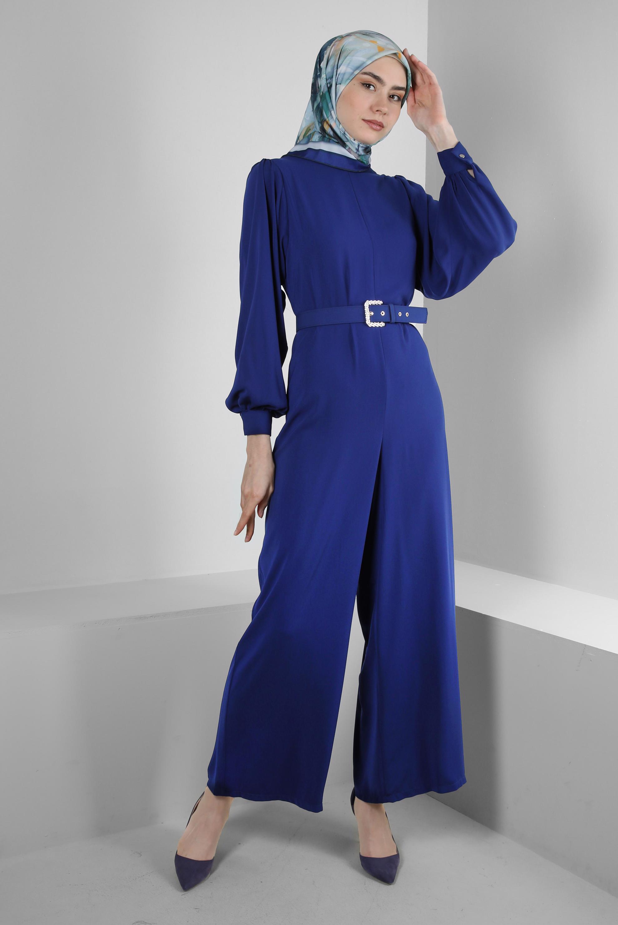 Tesettür giyim LACİVERT GENİŞ PAÇA KEMERLİ TULUM 43767