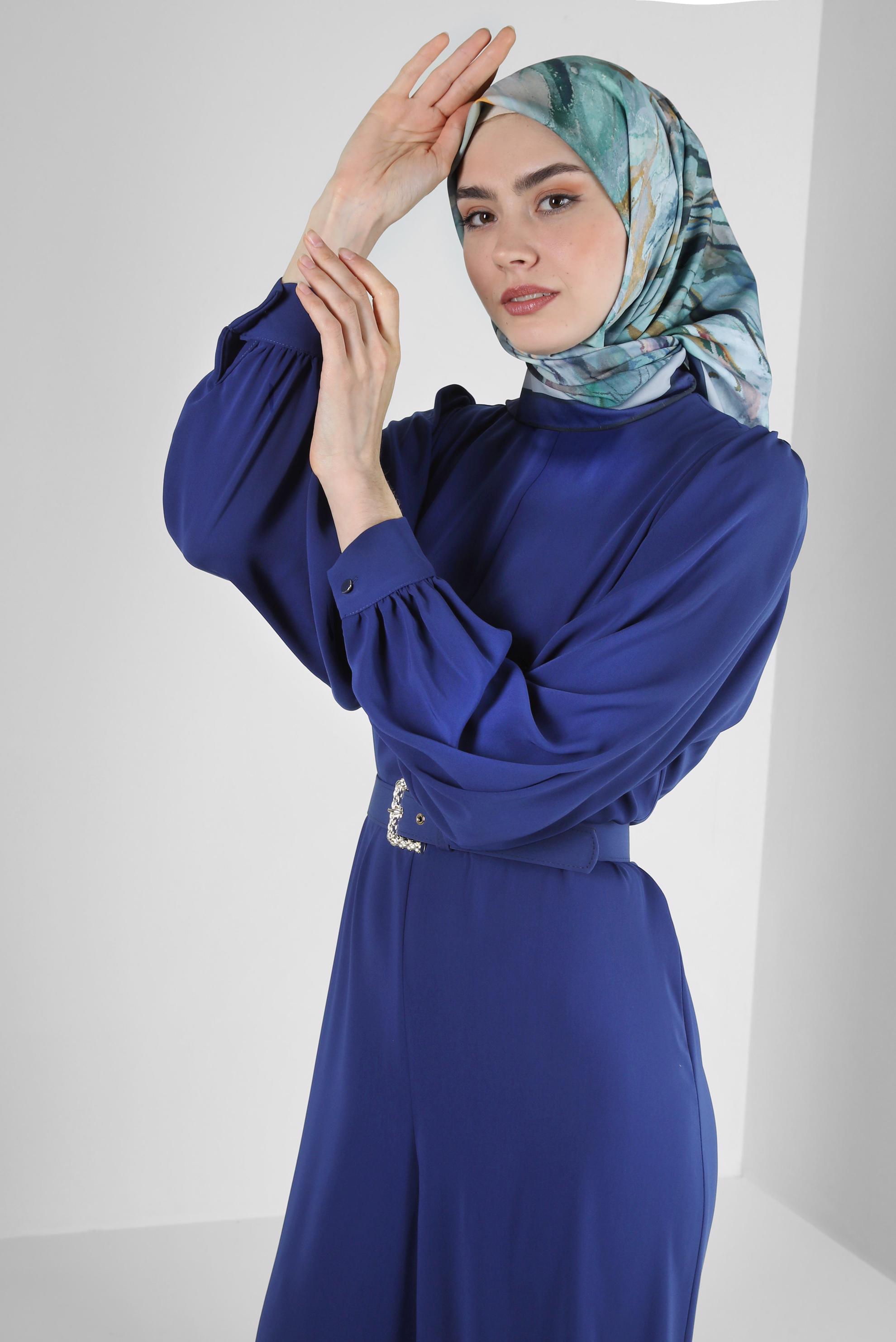 Tesettür giyim LACİVERT GENİŞ PAÇA KEMERLİ TULUM 43767