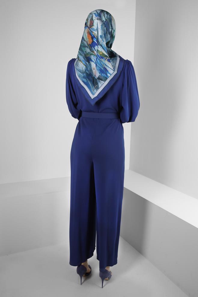 Tesettür giyim LACİVERT GENİŞ PAÇA KEMERLİ TULUM 43767 - ALVİNA