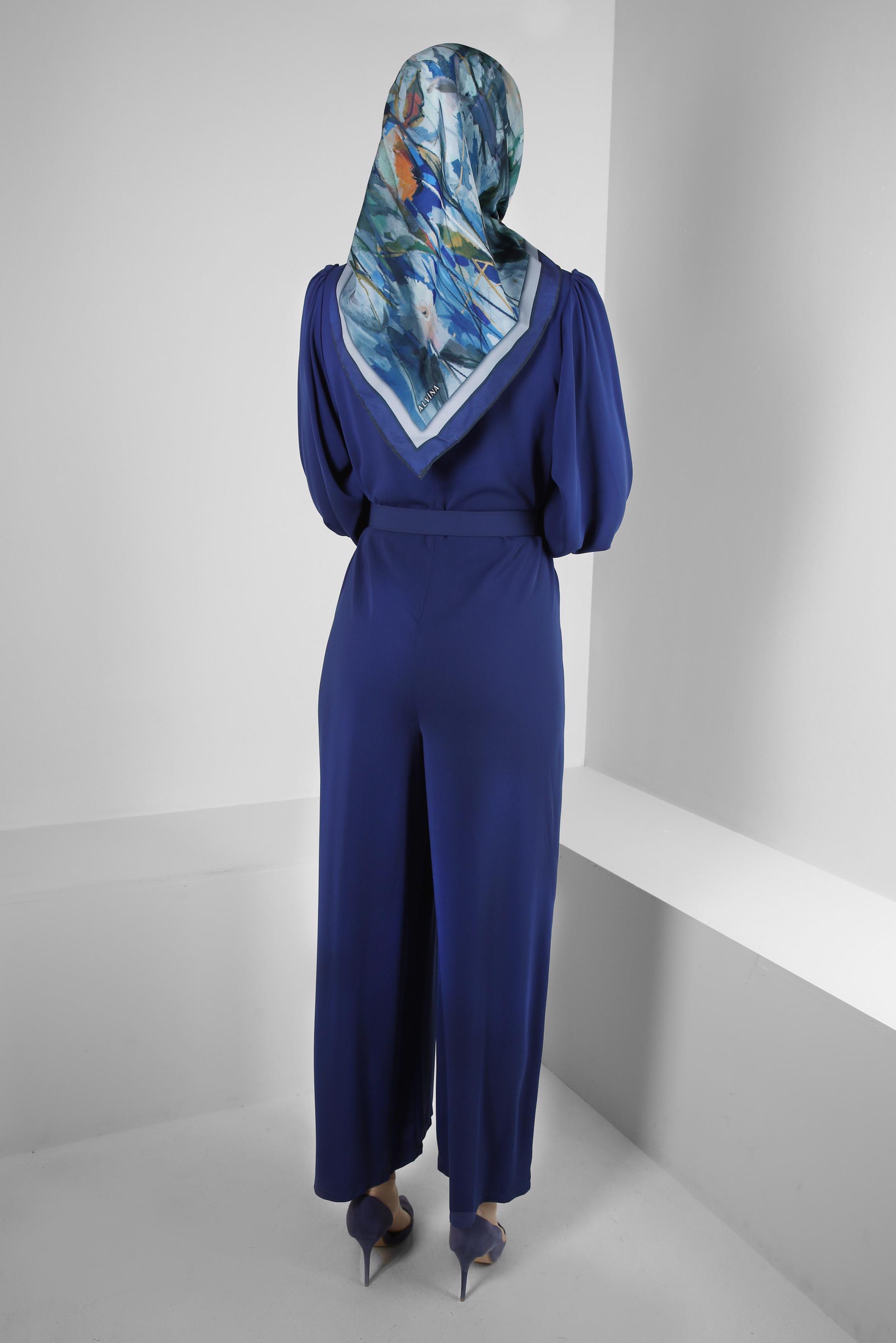 Tesettür giyim LACİVERT GENİŞ PAÇA KEMERLİ TULUM 43767