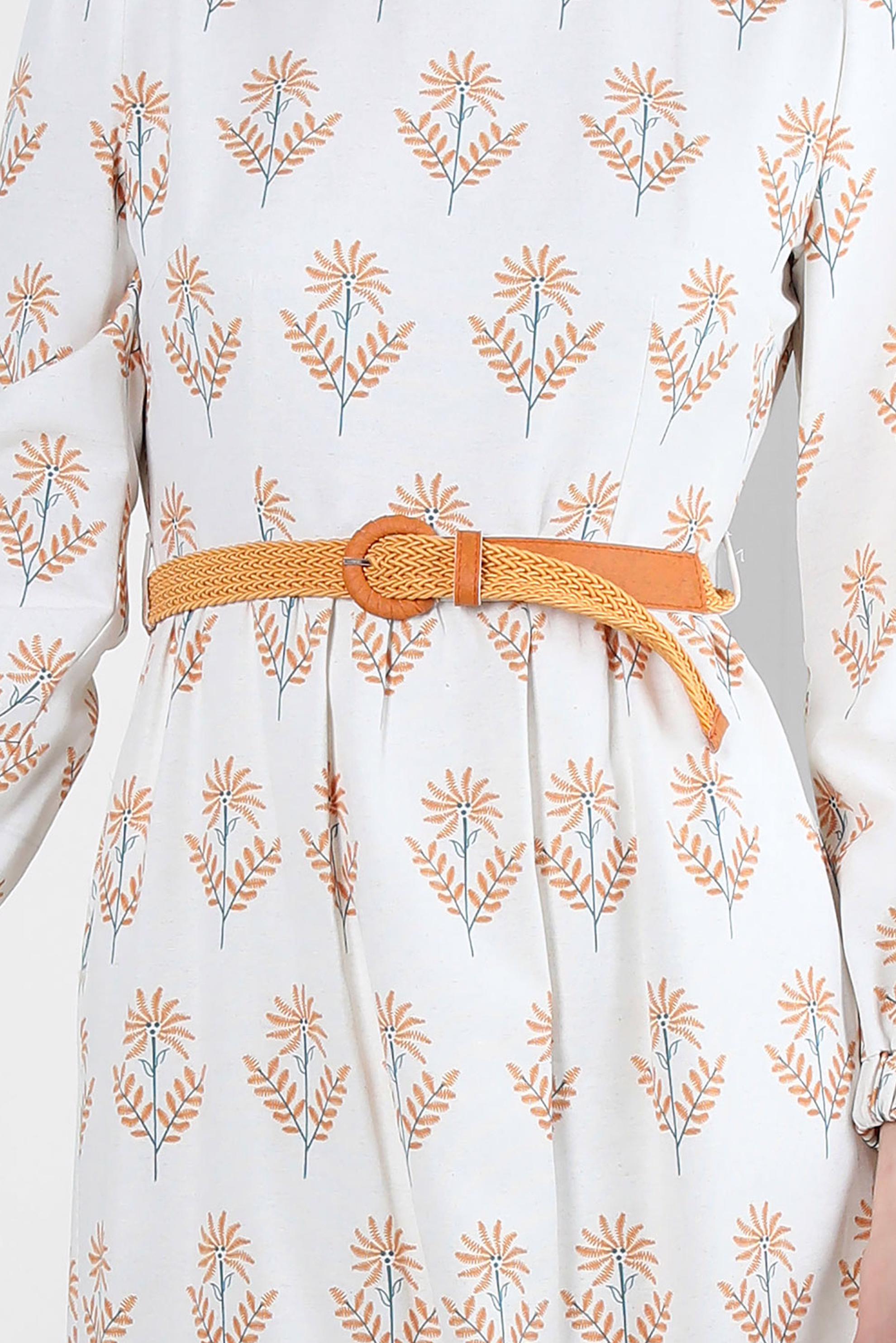 Tesettür giyim TURUNCU ÇİÇEK DESENLİ KEMERLİ ELBİSE 43768