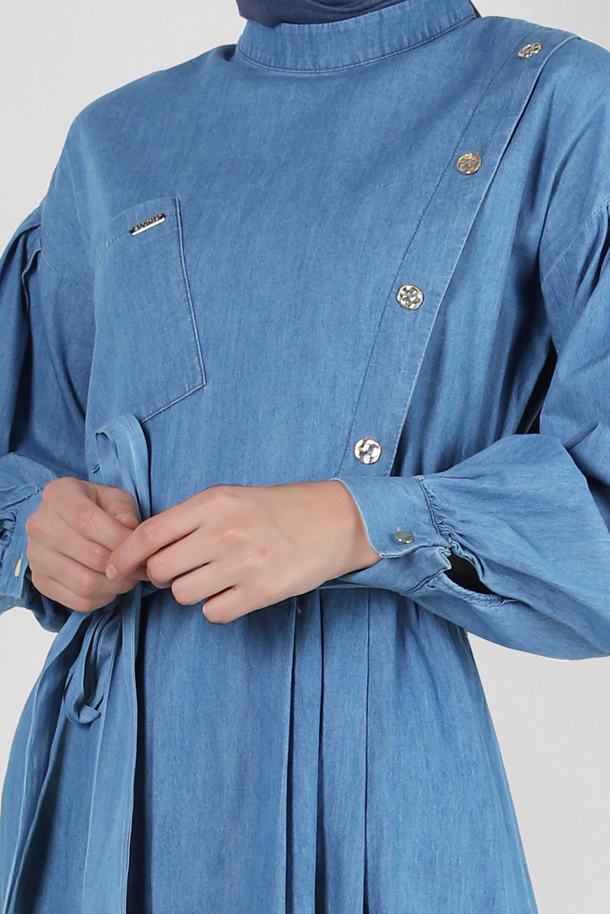 Vêtements hijab BLEU MARINE ROBE EN JEAN AVEC CEINTURE ET BOUTONS 43825
