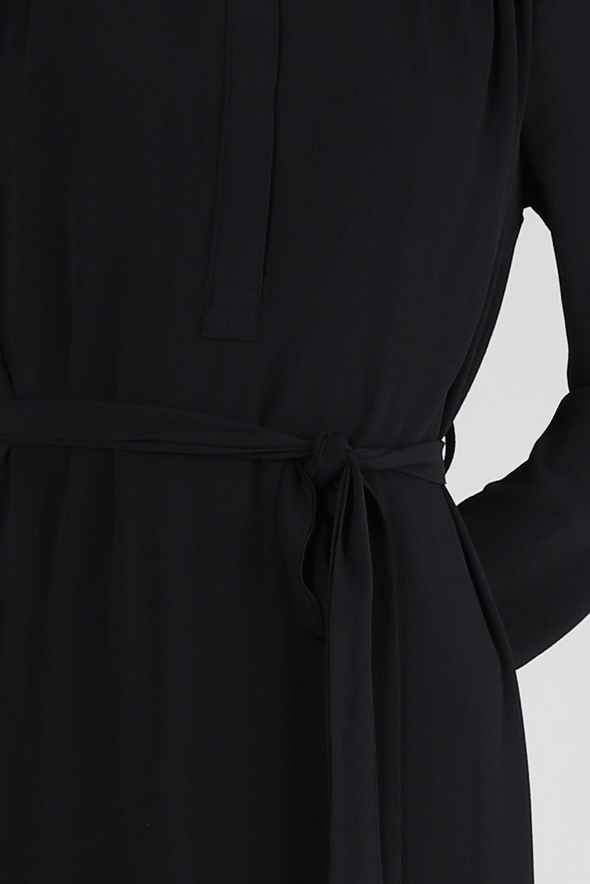 Tesettür giyim SİYAH YAKASI DÜĞMELİ KUŞAKLI ELBİSE 43862