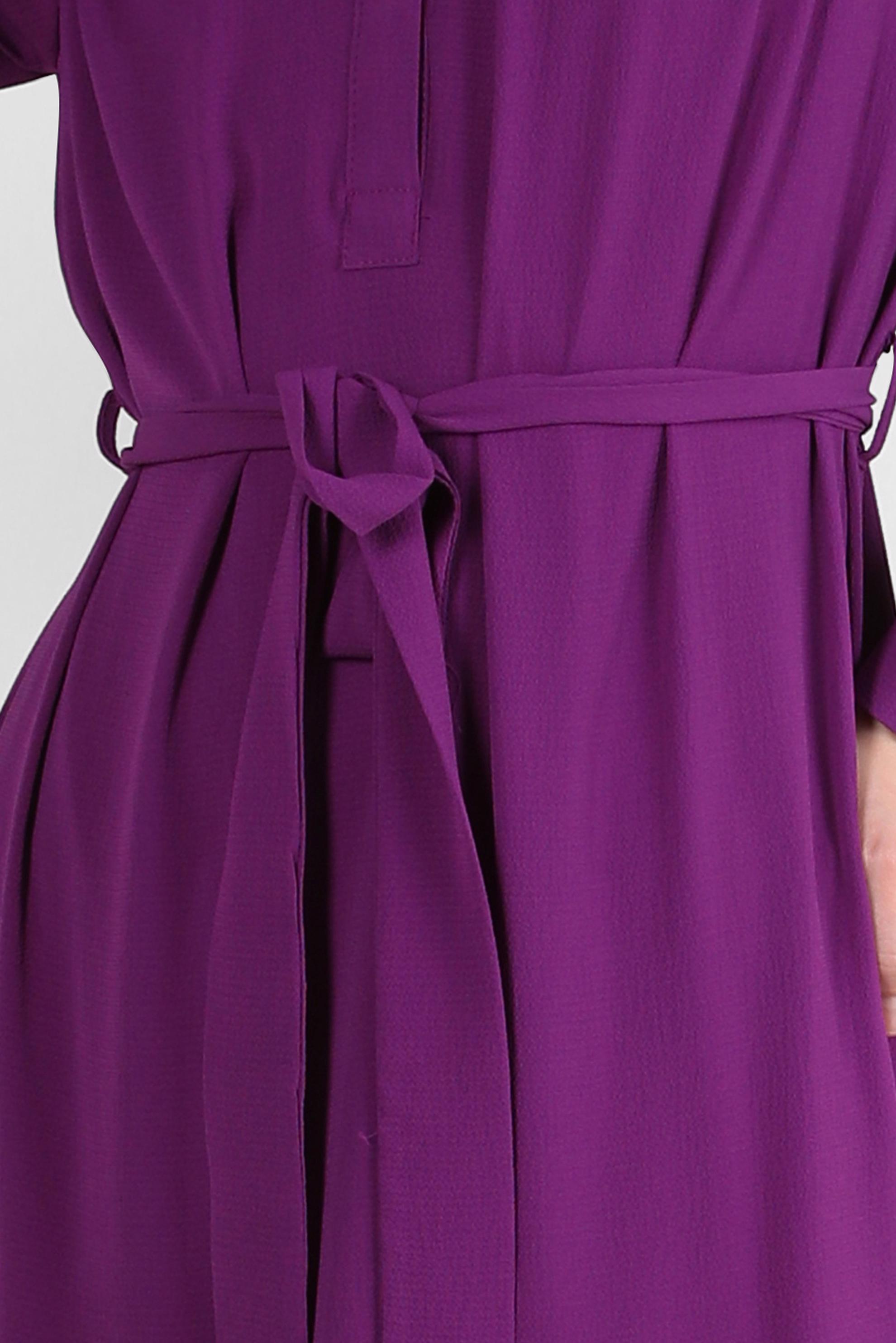 Tesettür giyim MOR YAKASI DÜĞMELİ KUŞAKLI ELBİSE 43862