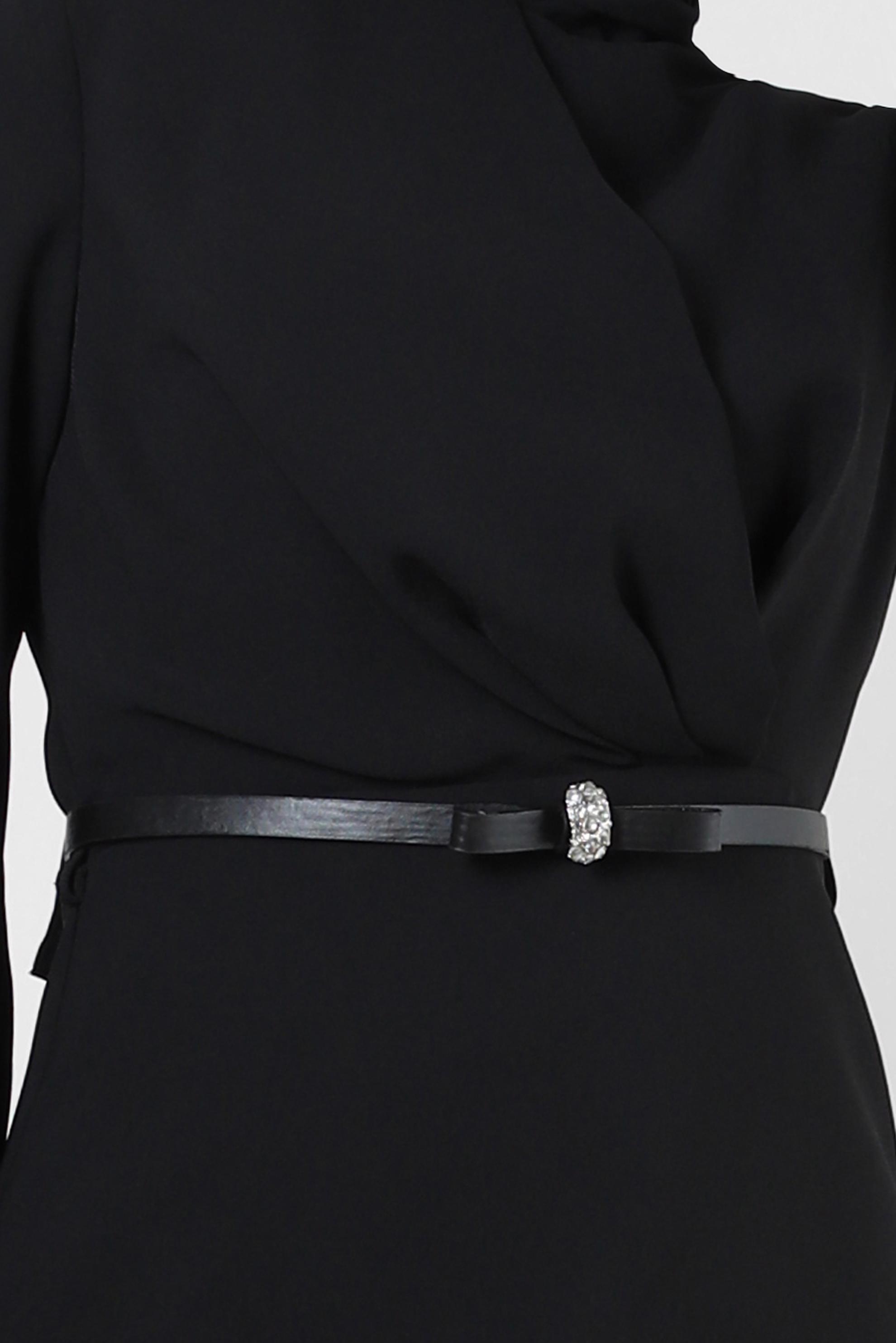 Tesettür giyim SİYAH KEMERLİ TAŞ DETAYLI DÜZ KESİM ELBİSE 43901