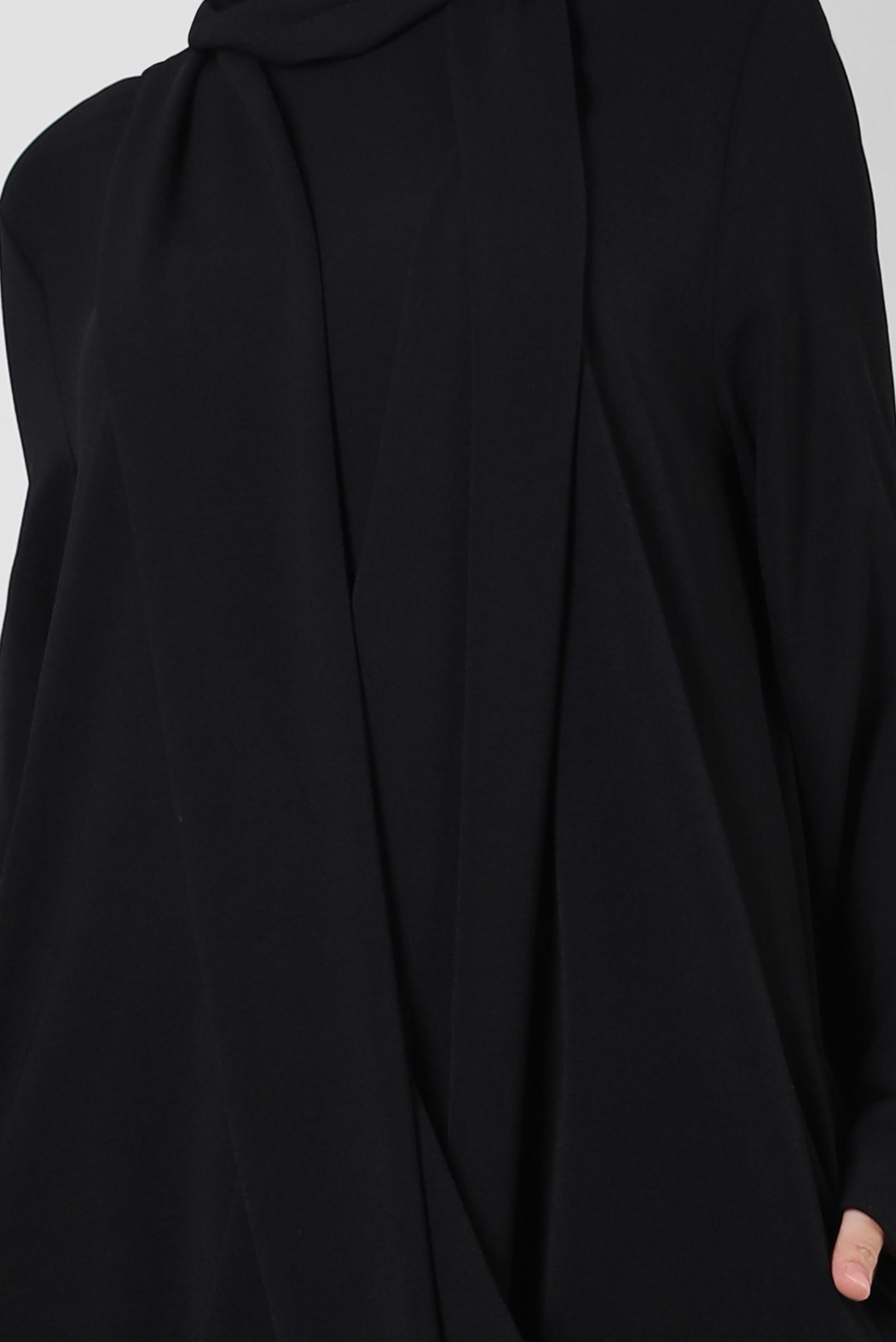 Tesettür giyim SİYAH ASİMETRİK KESİM CEPLİ ELBİSE 43903