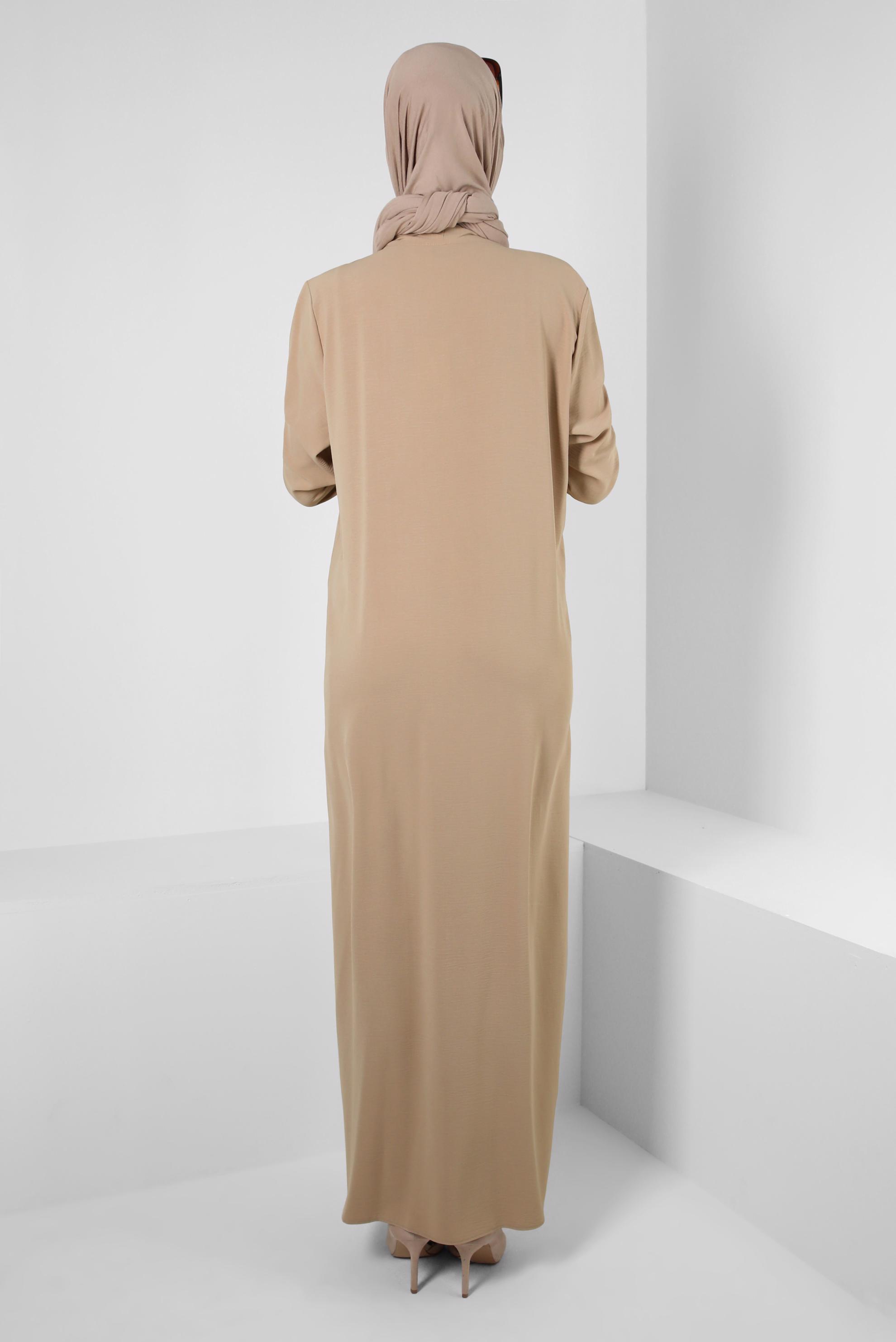 Tesettür giyim KAHVE ASİMETRİK KESİM CEPLİ ELBİSE 43903