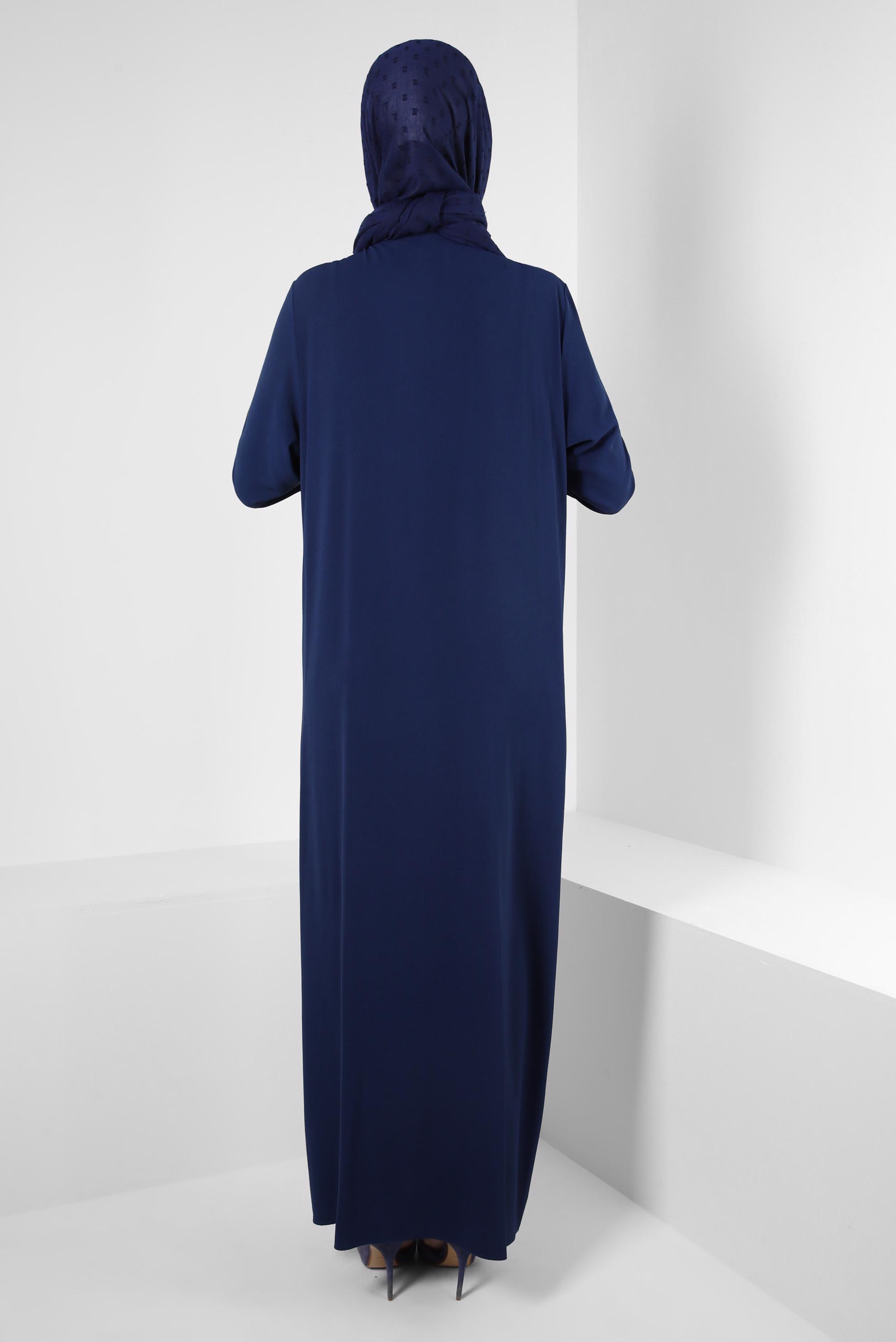 Tesettür giyim LACİVERT ASİMETRİK KESİM CEPLİ ELBİSE 43903