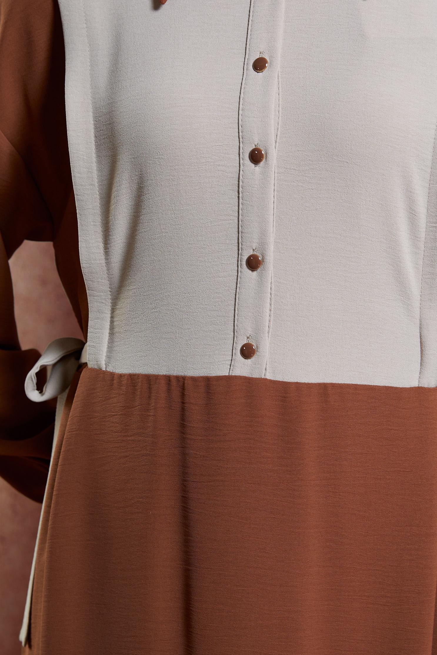 Tesettür giyim TABA YANI BAĞLAMA DETAYLI İKİ RENKLİ ELBİSE 43936