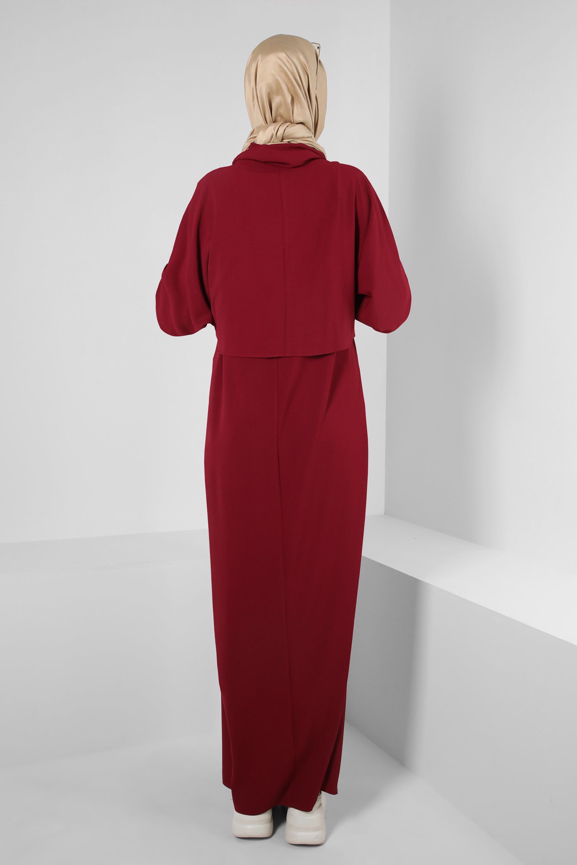Tesettür giyim BORDO İKİLİ ELBİSELİ TAKIM 43938