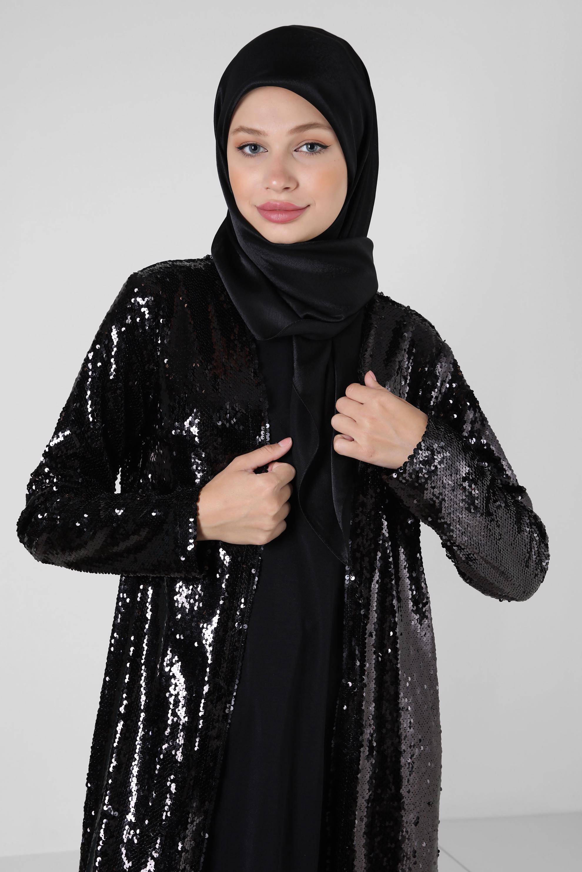 Tesettür giyim SİYAH ALVİNA JANJANLI EŞARP 8255