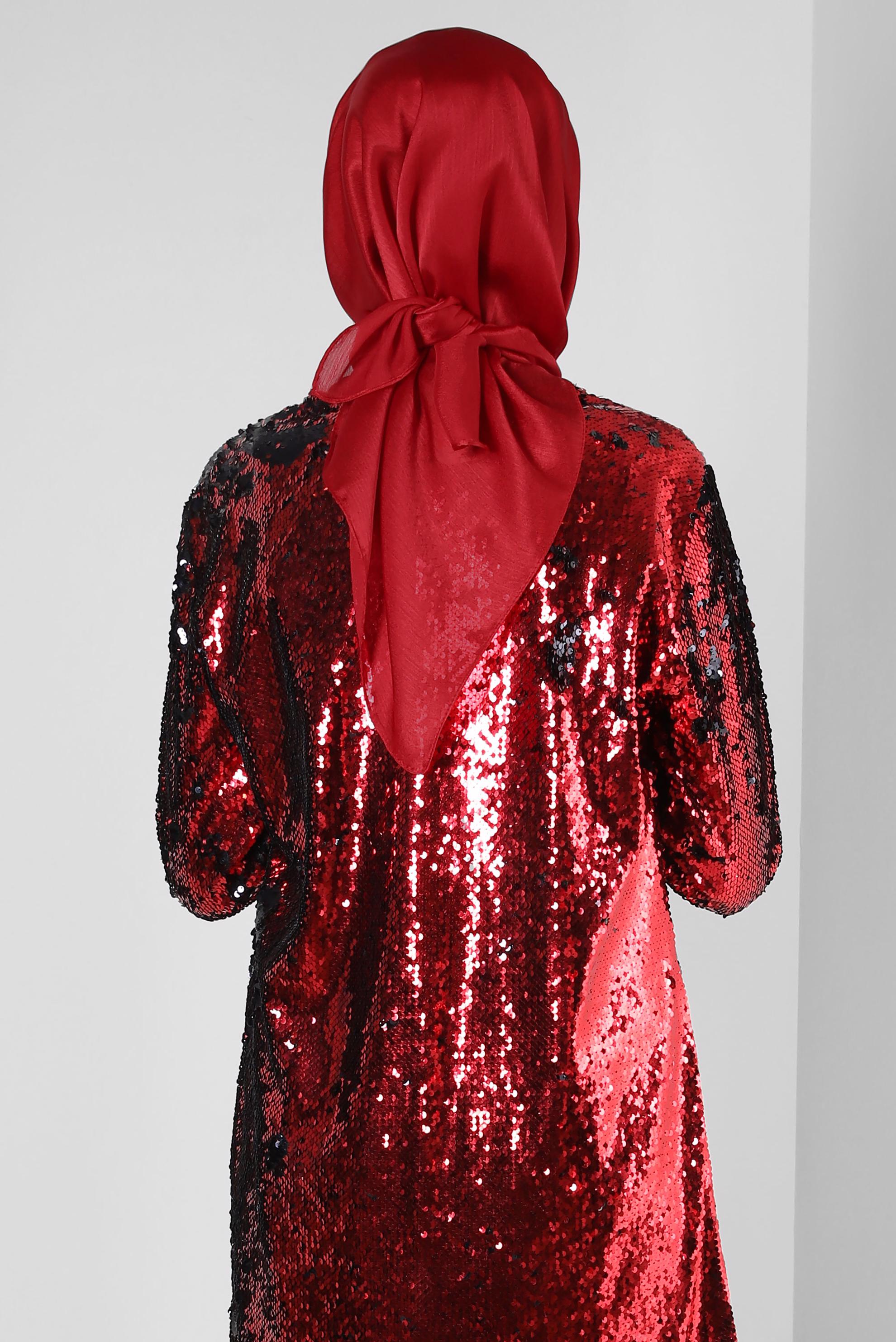 Tesettür giyim KIRMIZI ALVİNA JANJANLI EŞARP 8255