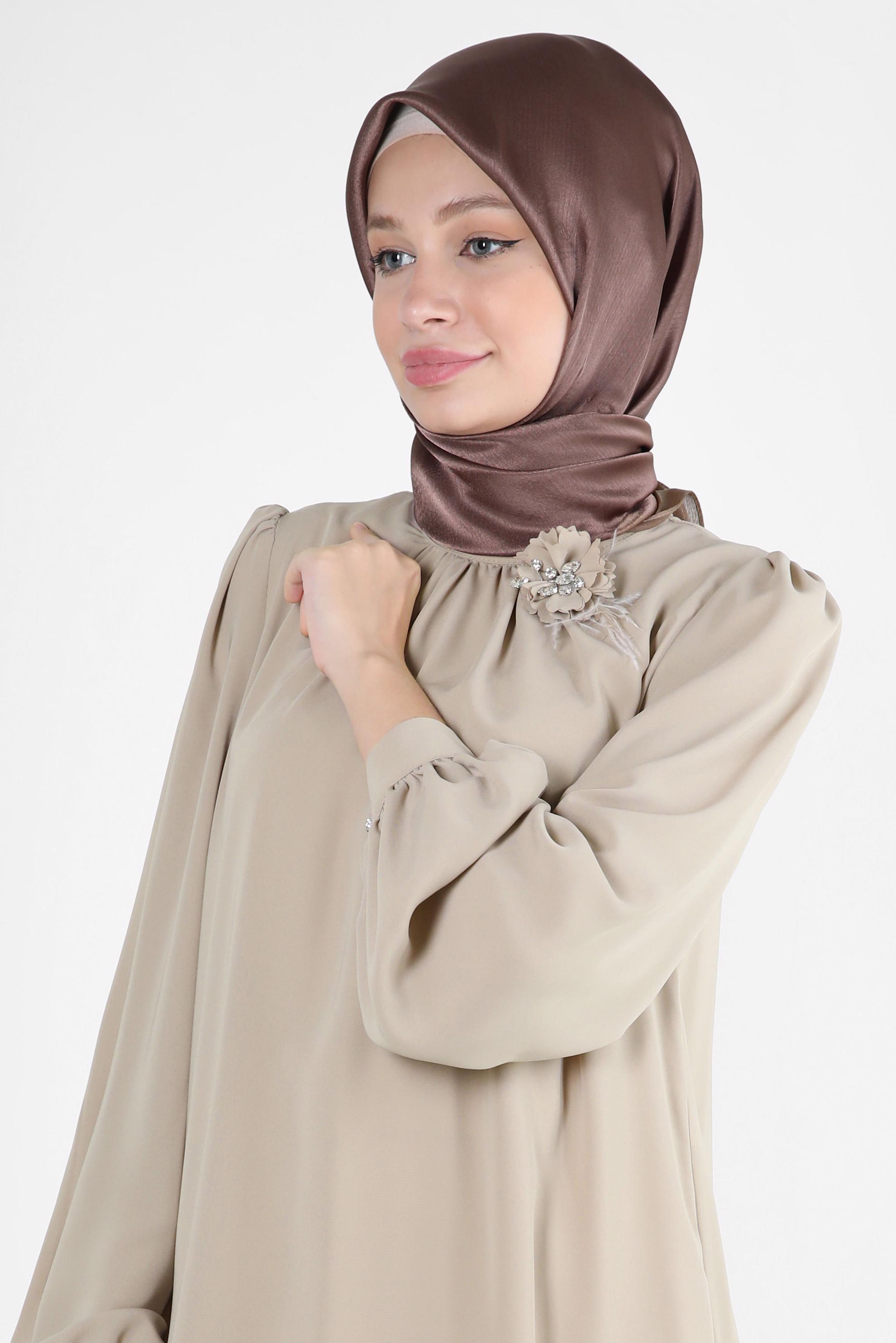 Tesettür giyim KAHVE ALVİNA JANJANLI EŞARP 8255