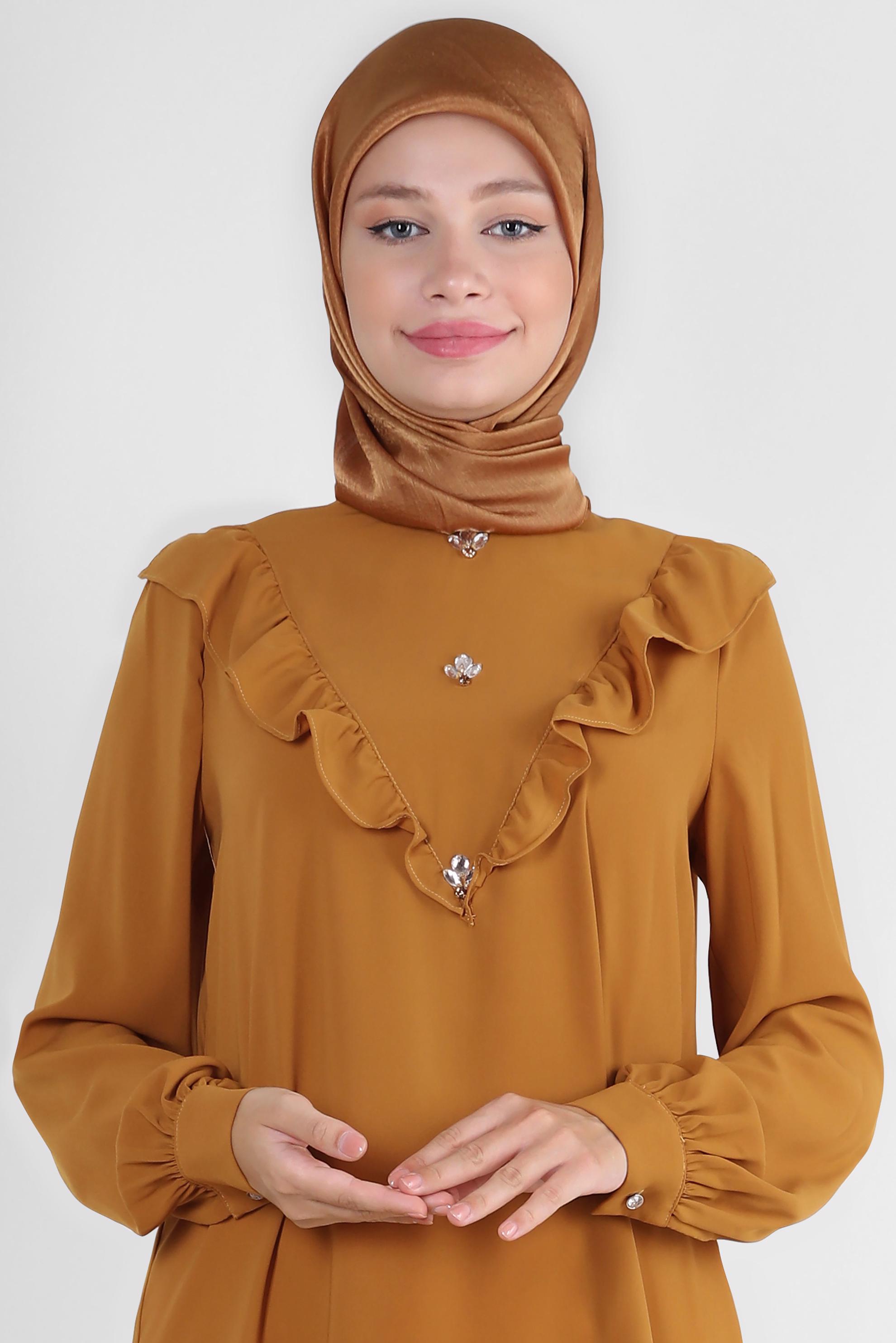 Tesettür giyim BAKIR / BRONZ ALVİNA JANJANLI EŞARP 8255