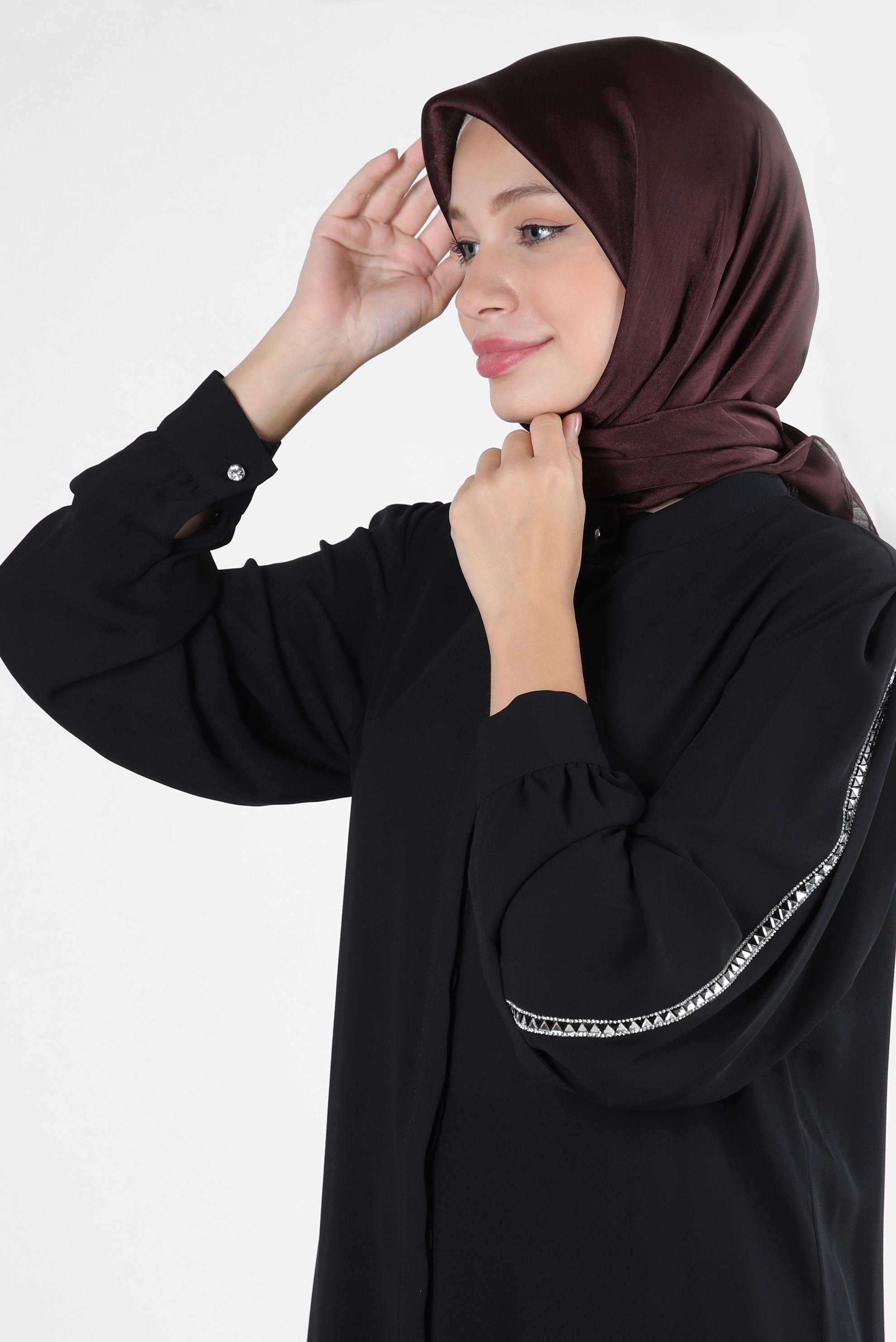 Tesettür giyim KAHVE ALVİNA JANJANLI EŞARP 8255