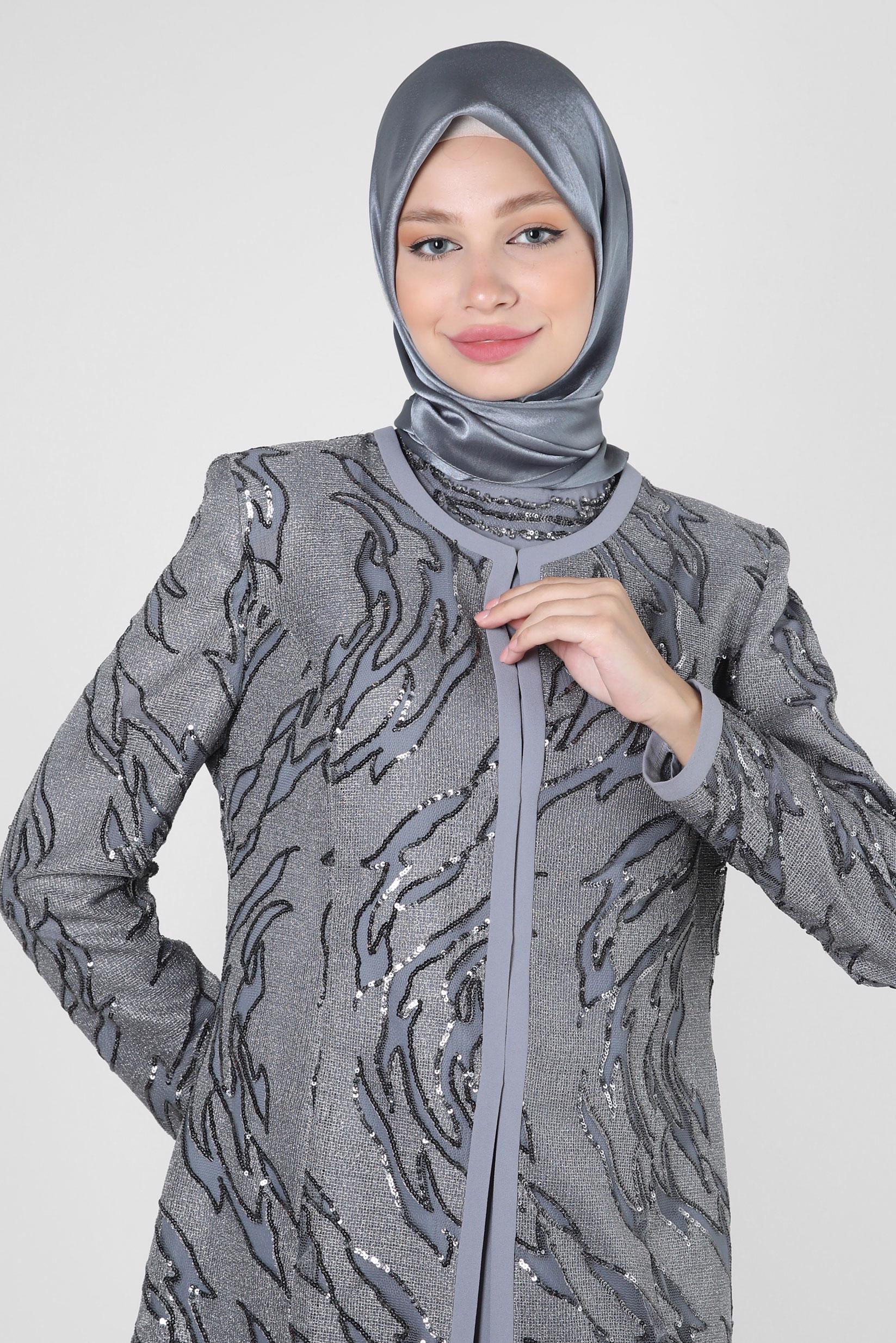 Tesettür giyim GRİ ALVİNA JANJANLI EŞARP 8255