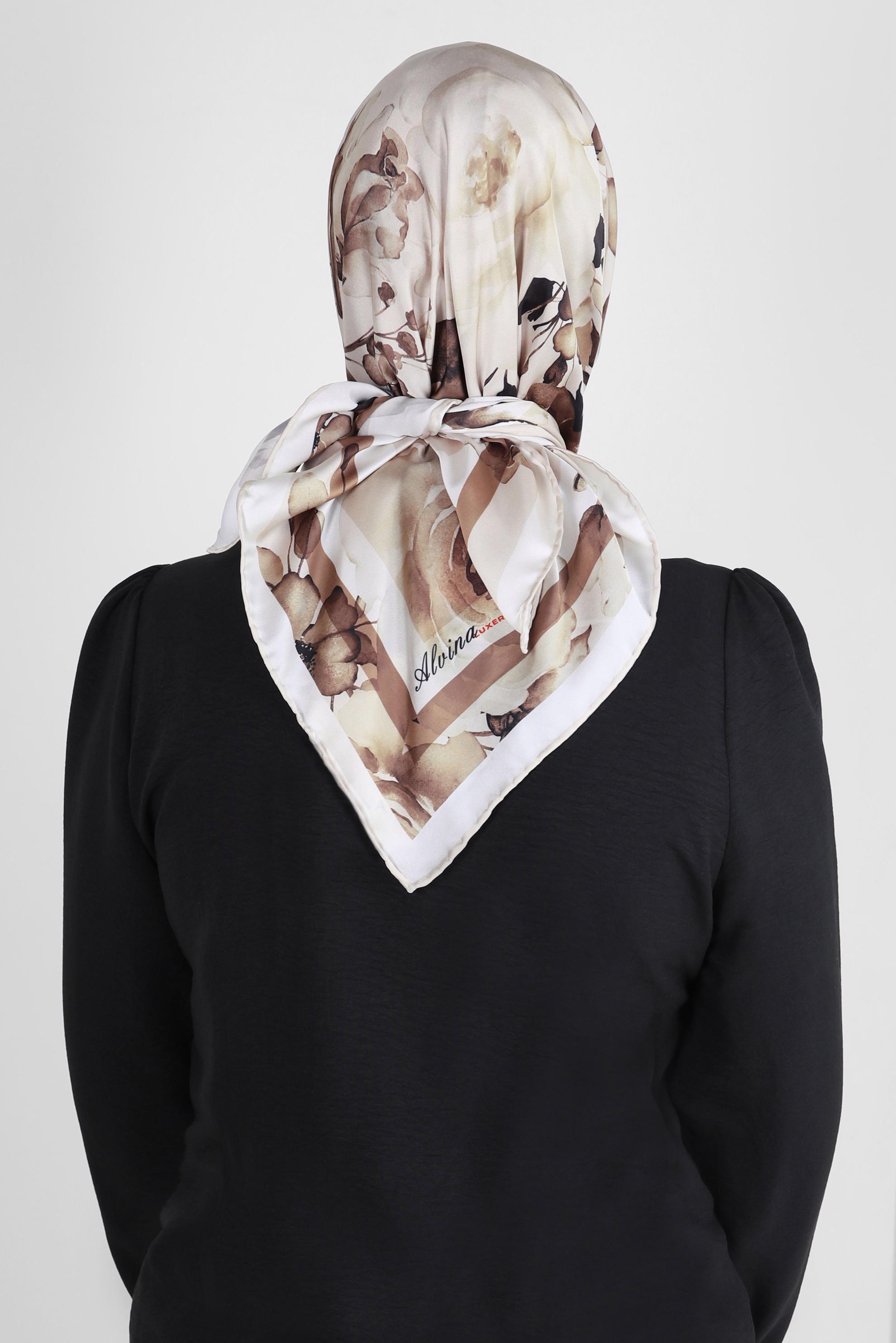 Tesettür giyim BEJ ALVİNA DESENLİ DİJİTAL EŞARP 8261