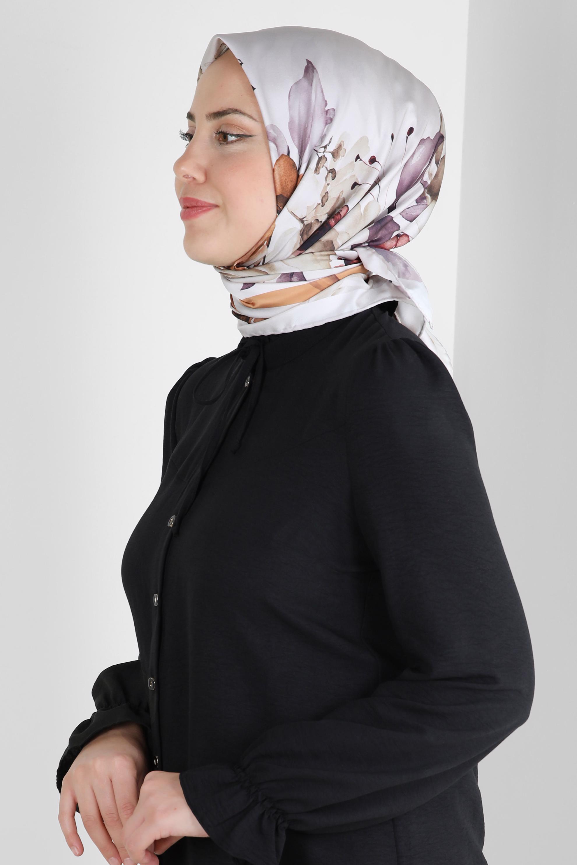 Tesettür giyim KAHVE ALVİNA DESENLİ DİJİTAL EŞARP 8261