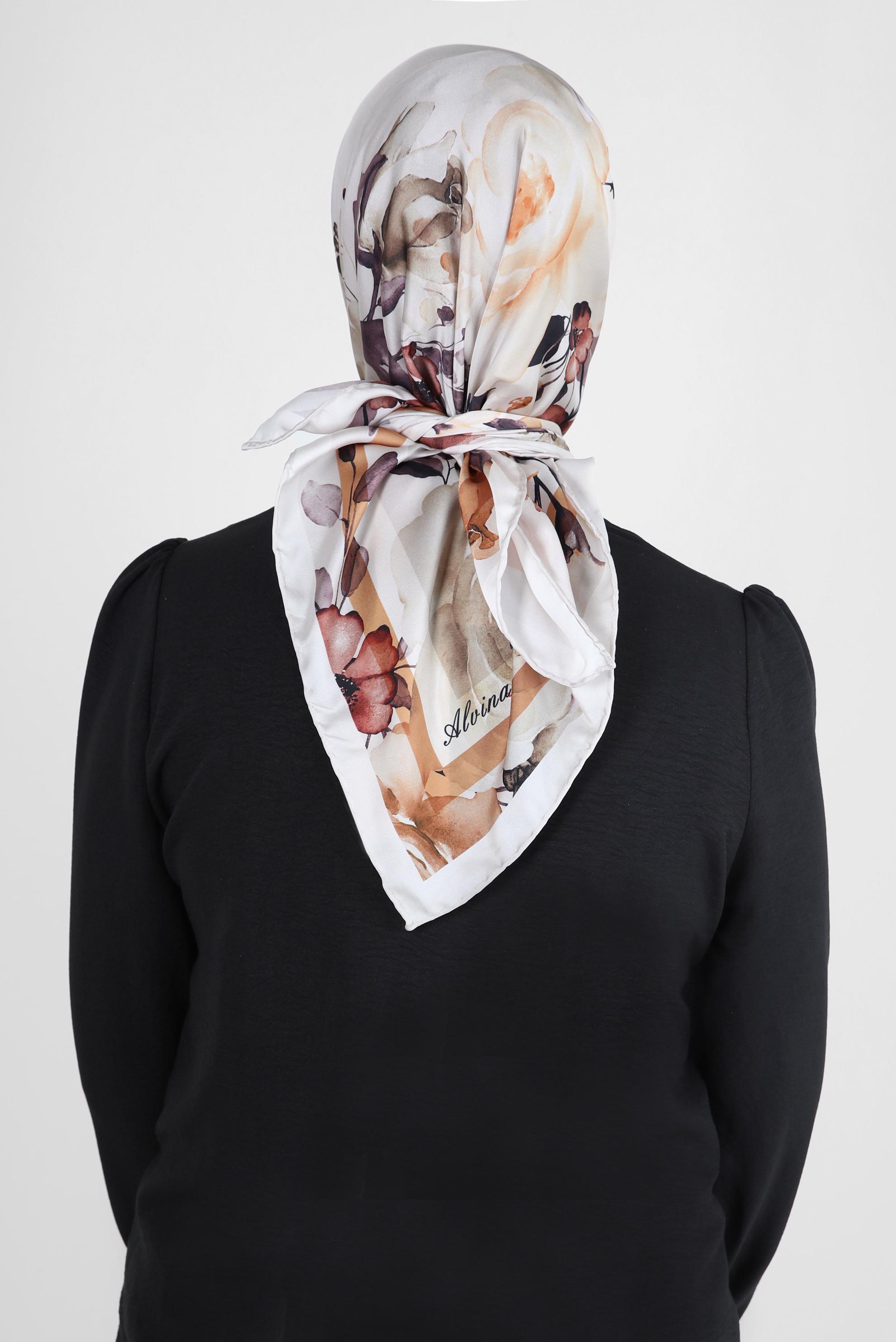 Tesettür giyim KAHVE ALVİNA DESENLİ DİJİTAL EŞARP 8261