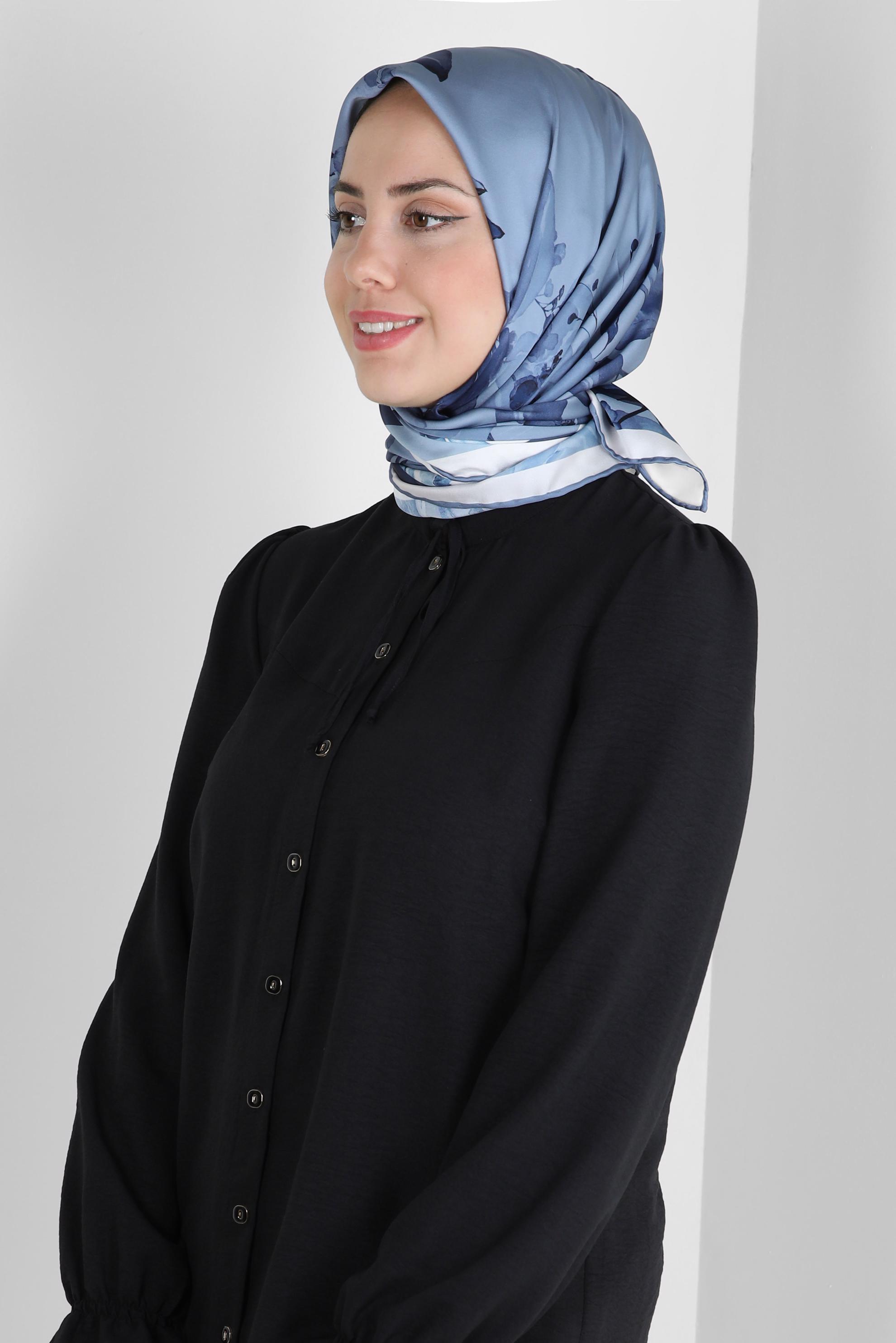 Tesettür giyim LACİVERT ALVİNA DESENLİ DİJİTAL EŞARP 8261