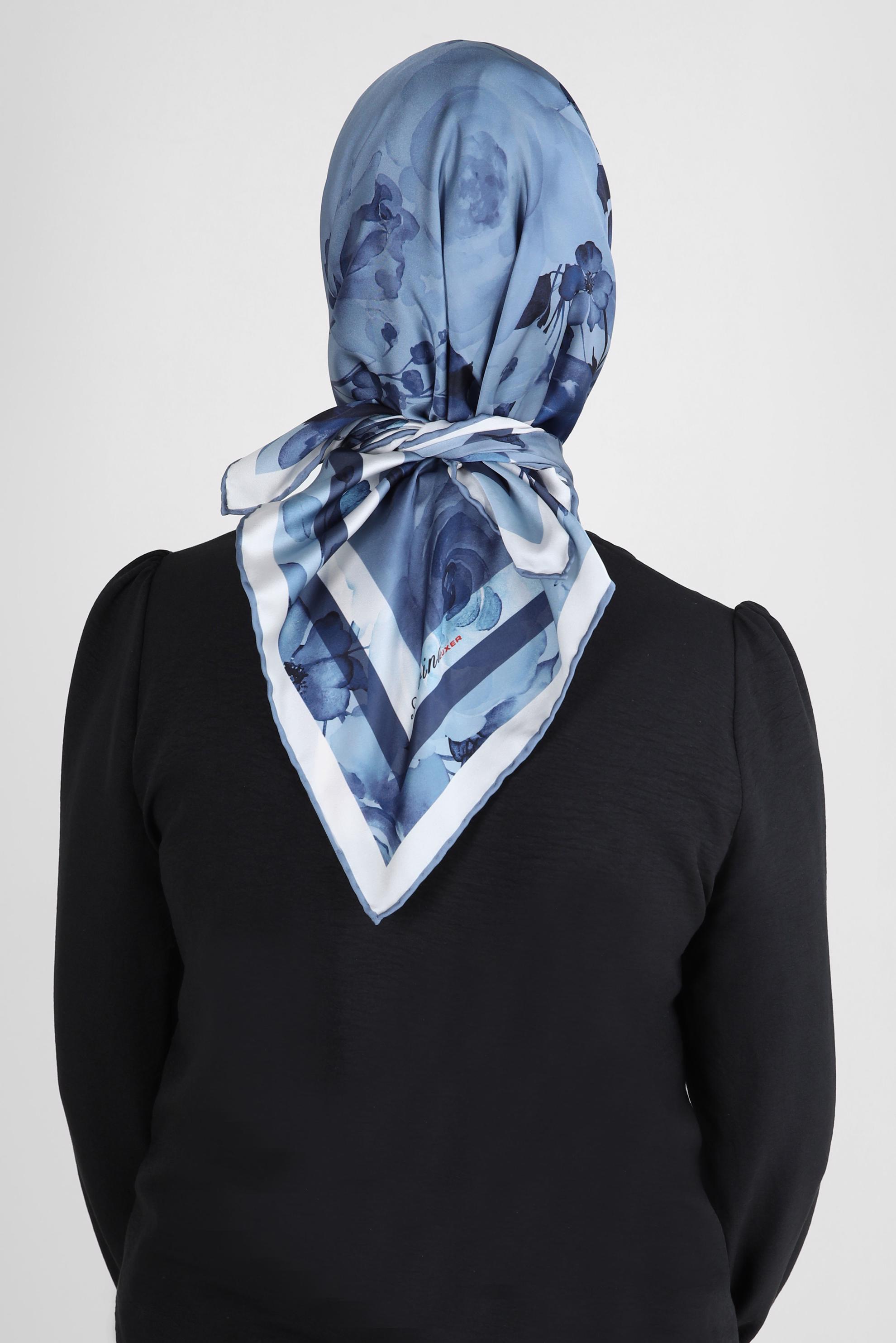 Tesettür giyim LACİVERT ALVİNA DESENLİ DİJİTAL EŞARP 8261