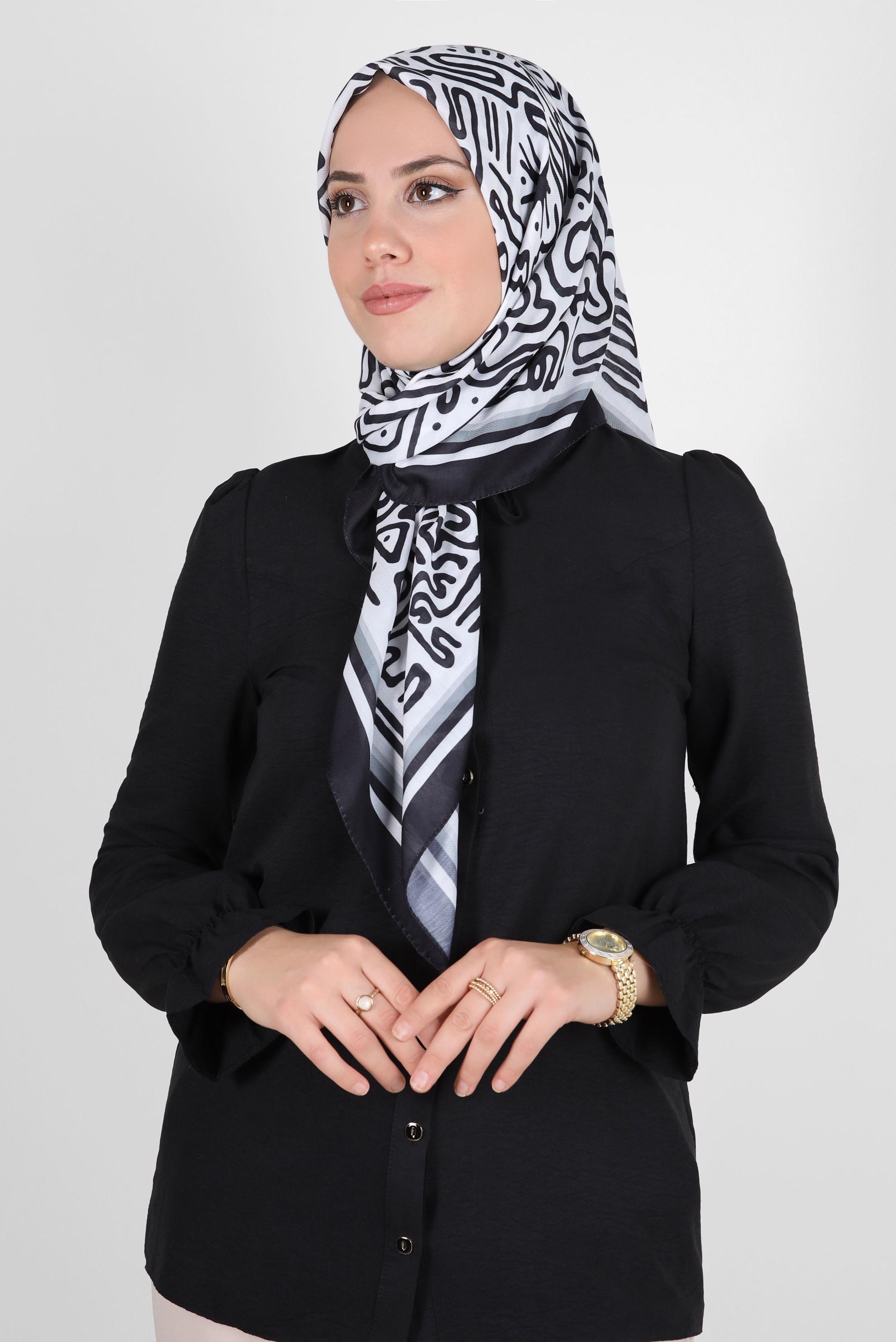 Tesettür giyim SİYAH ALVİNA DESENLİ EŞARP 8263